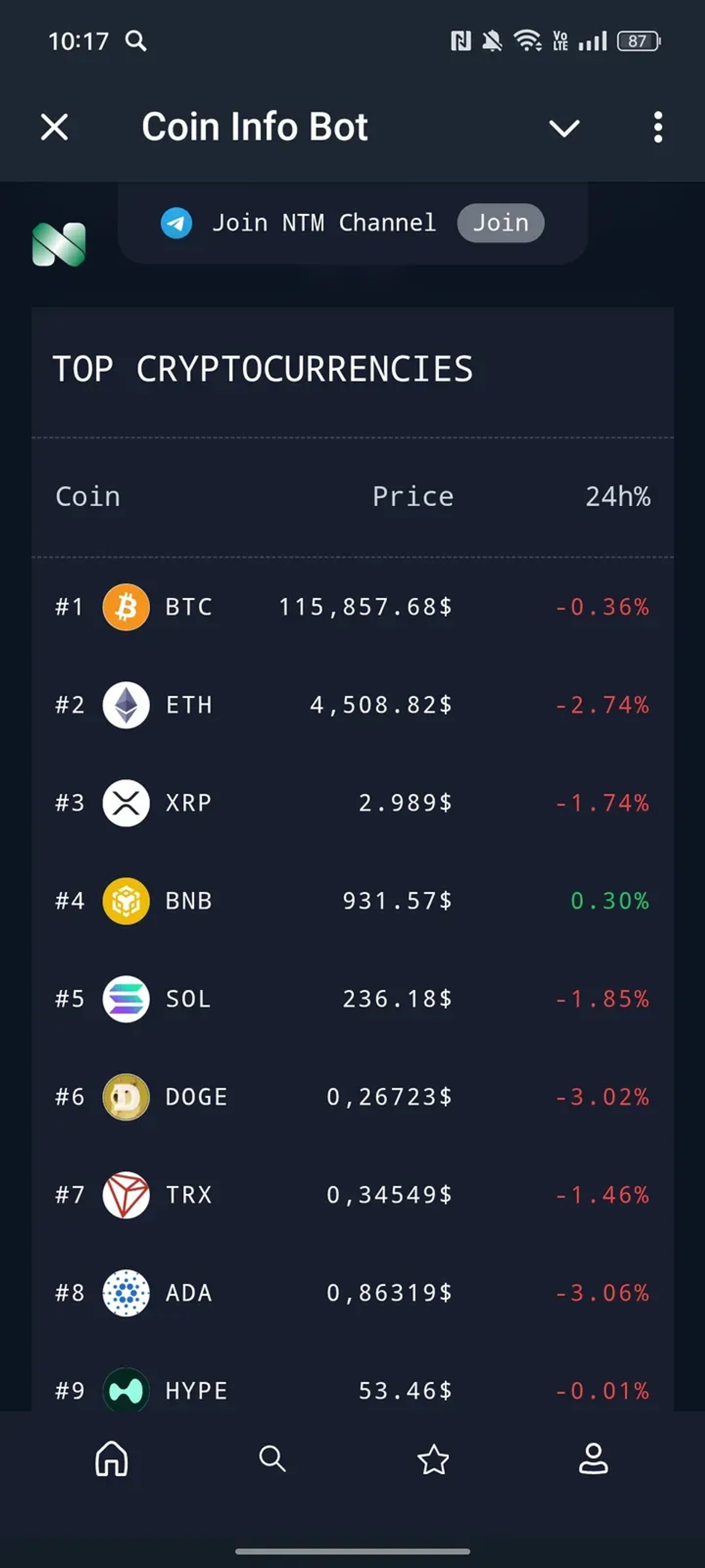 Coin Info Bot в Telegram — скриншот 2