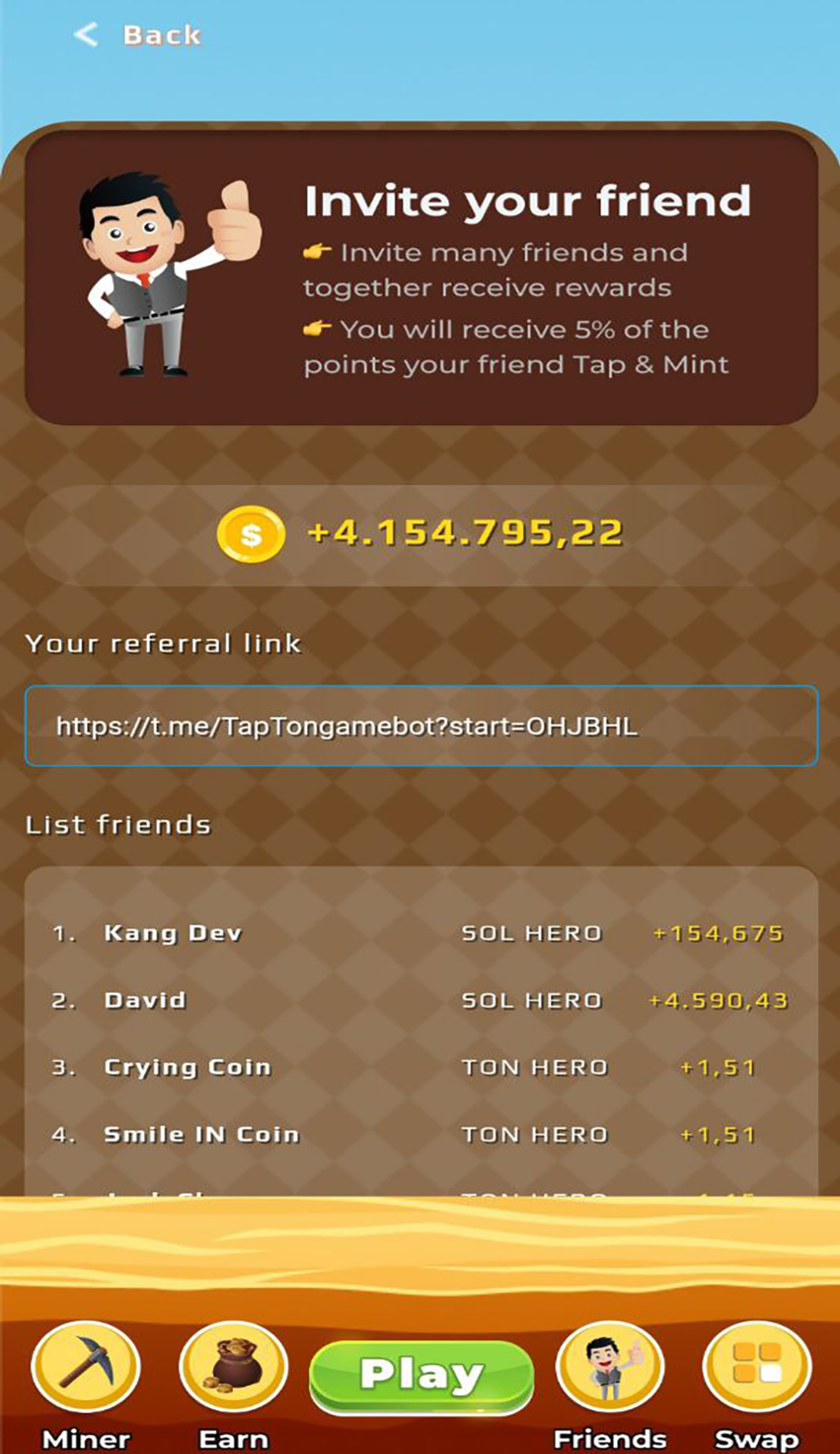 TAP TON GAME в Телеграм — скриншот 6