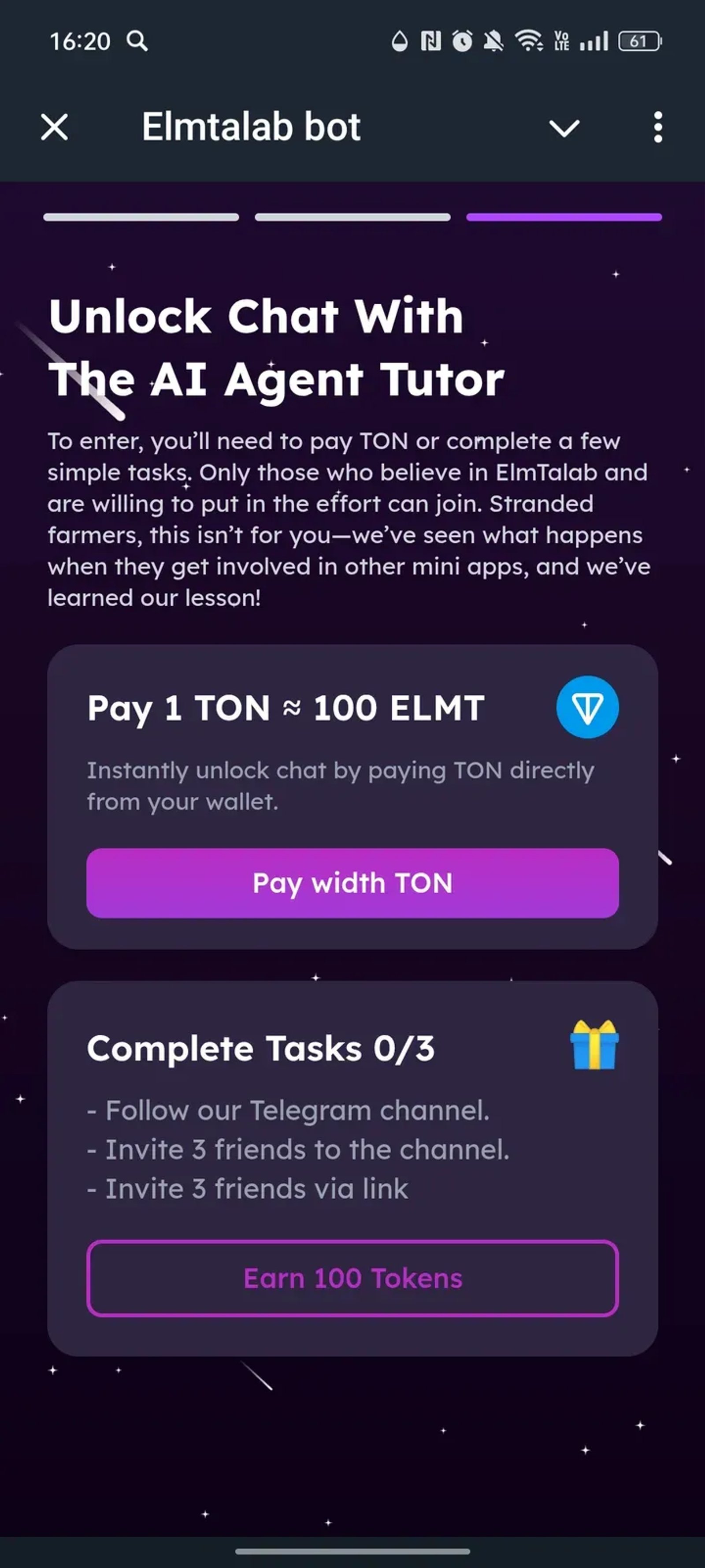 Elmtalab bot в Телеграм — скриншот 3