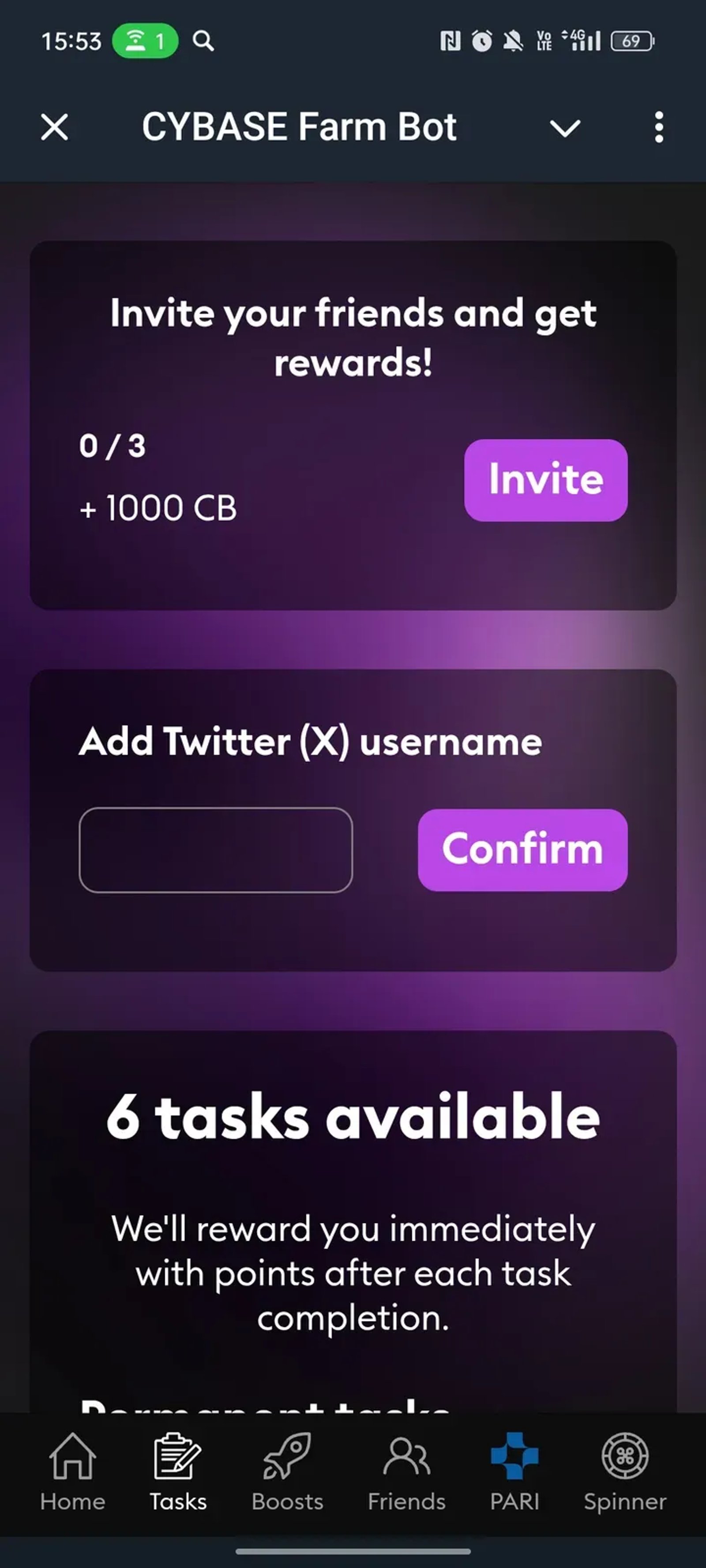 CYBASE Farm Bot в Телеграм — скриншот 2