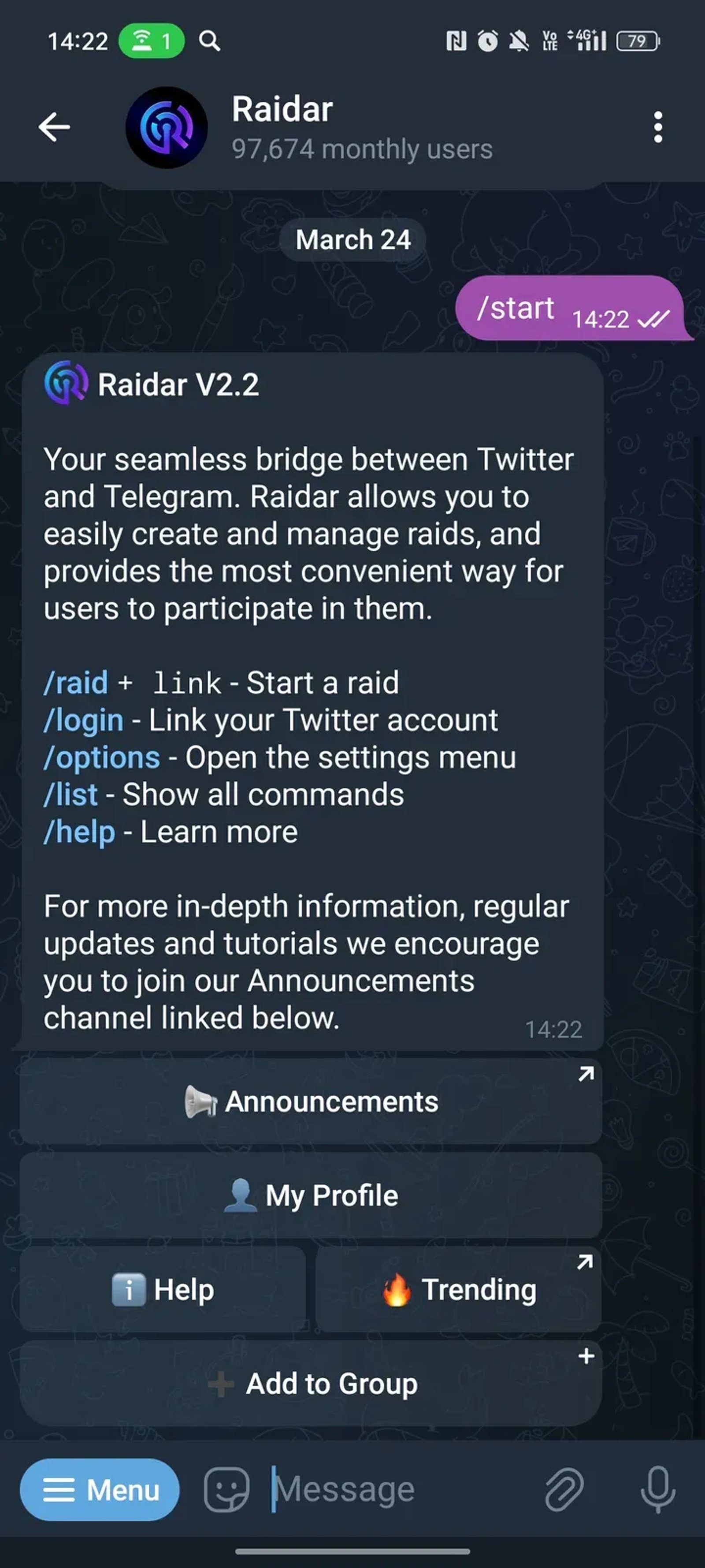Raidar в Телеграм — скриншот 2
