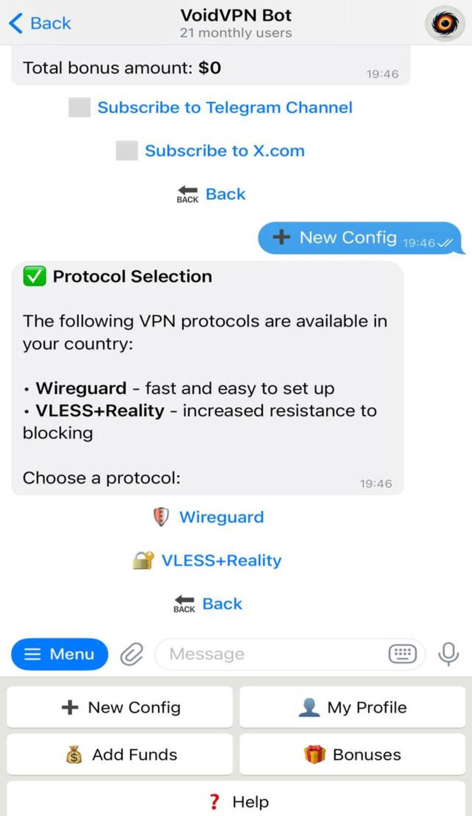 VoidVPN в Телеграм — скриншот 1