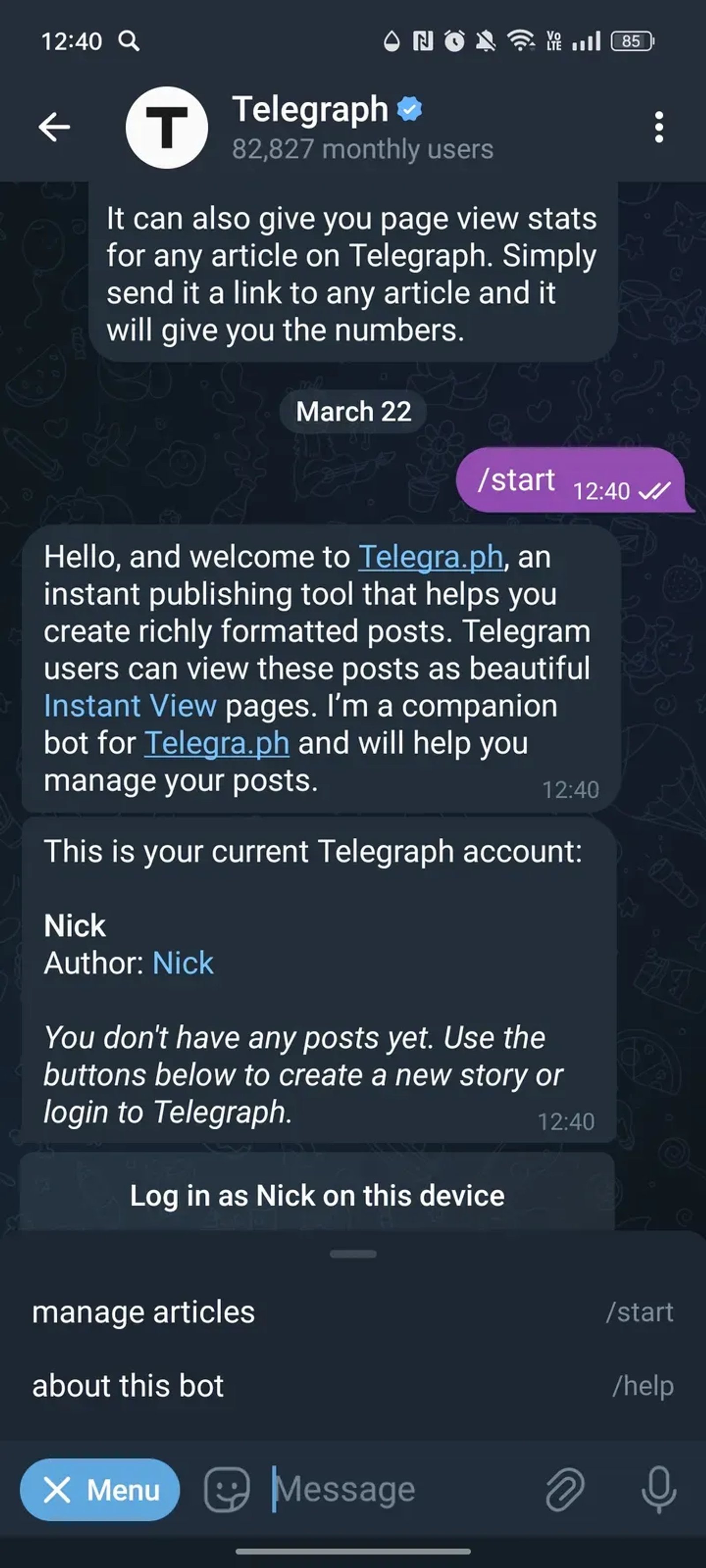 Telegraph в Телеграм — скриншот 3