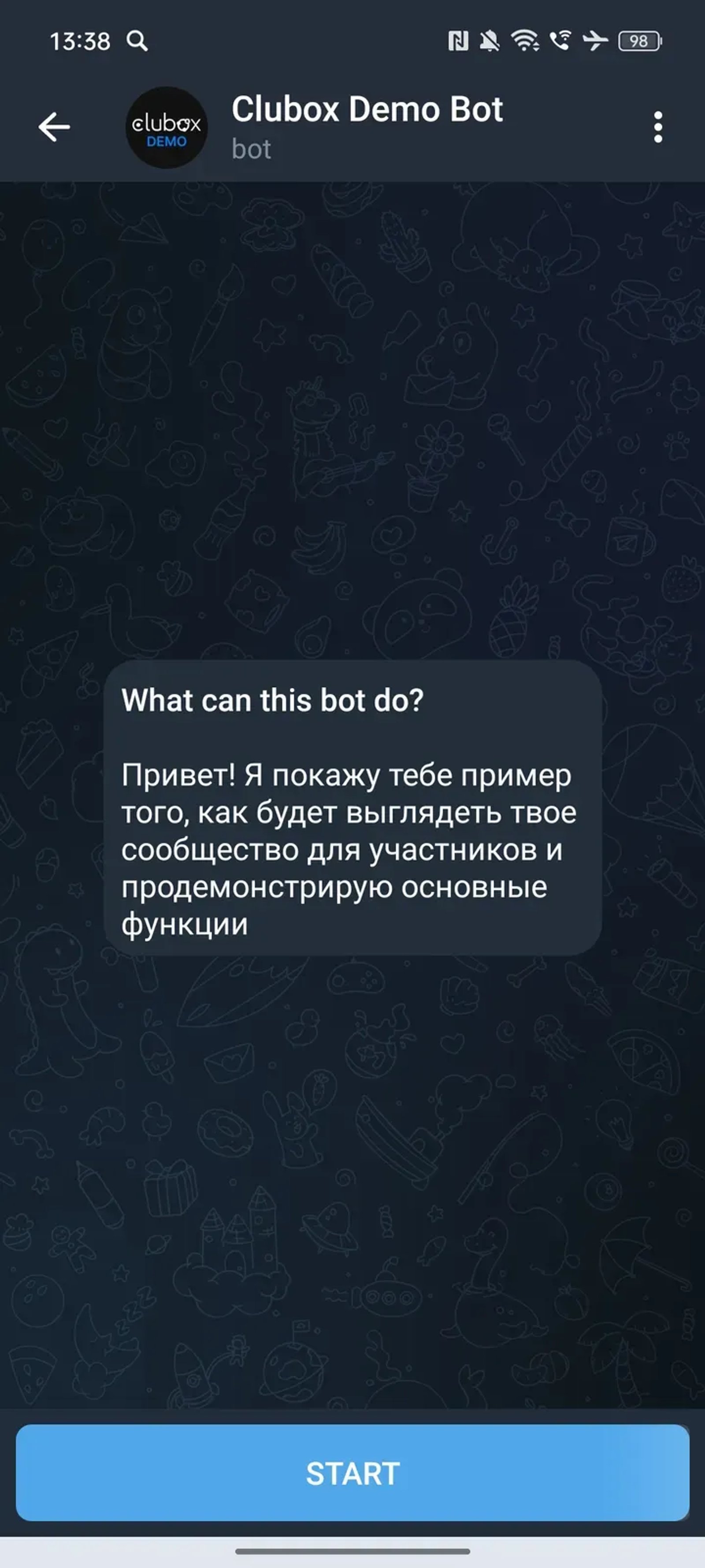 Clubox Demo Bot Telegram Screenshot 1