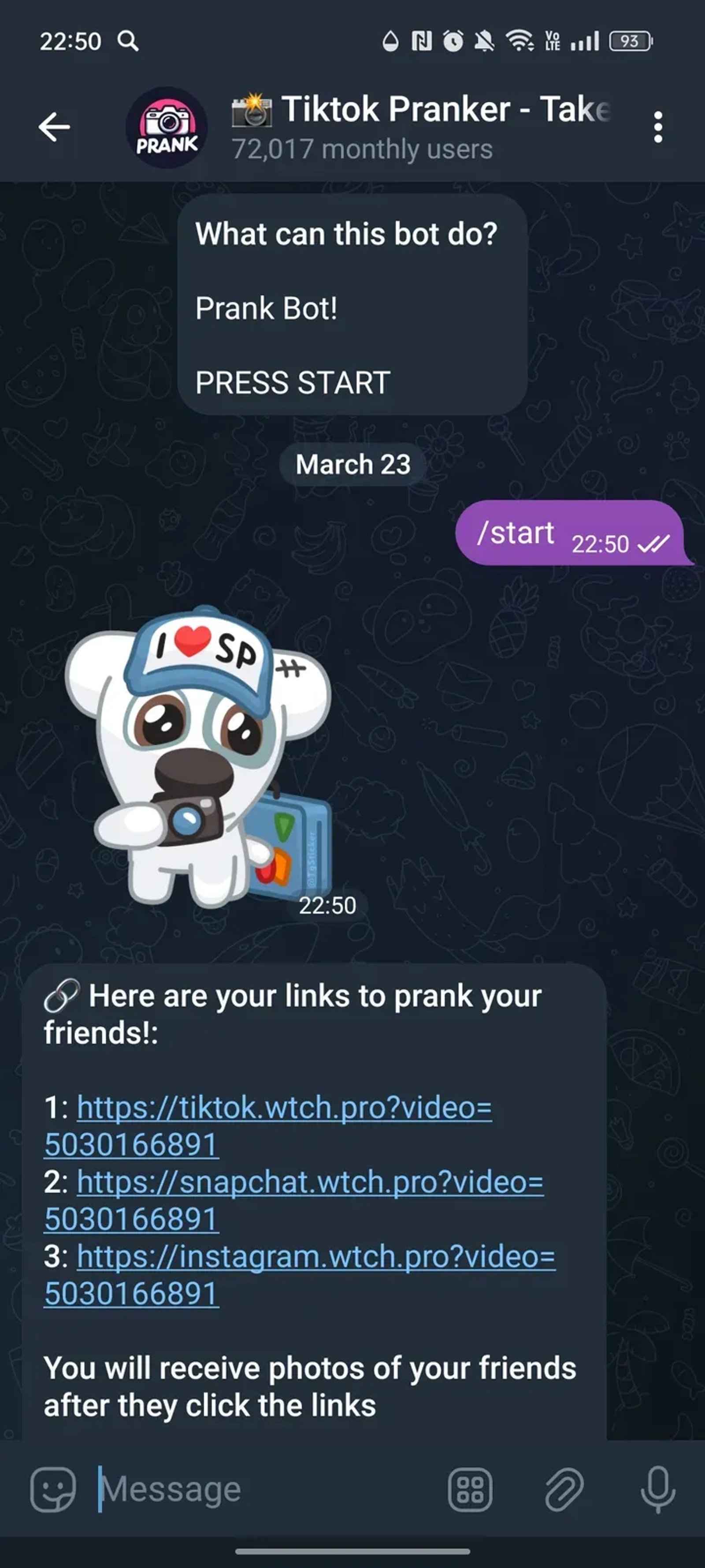 📸 Tiktok Pranker - Сфоткай своего друга | Фото по ссылке | Пранк в Телеграм — скриншот 1