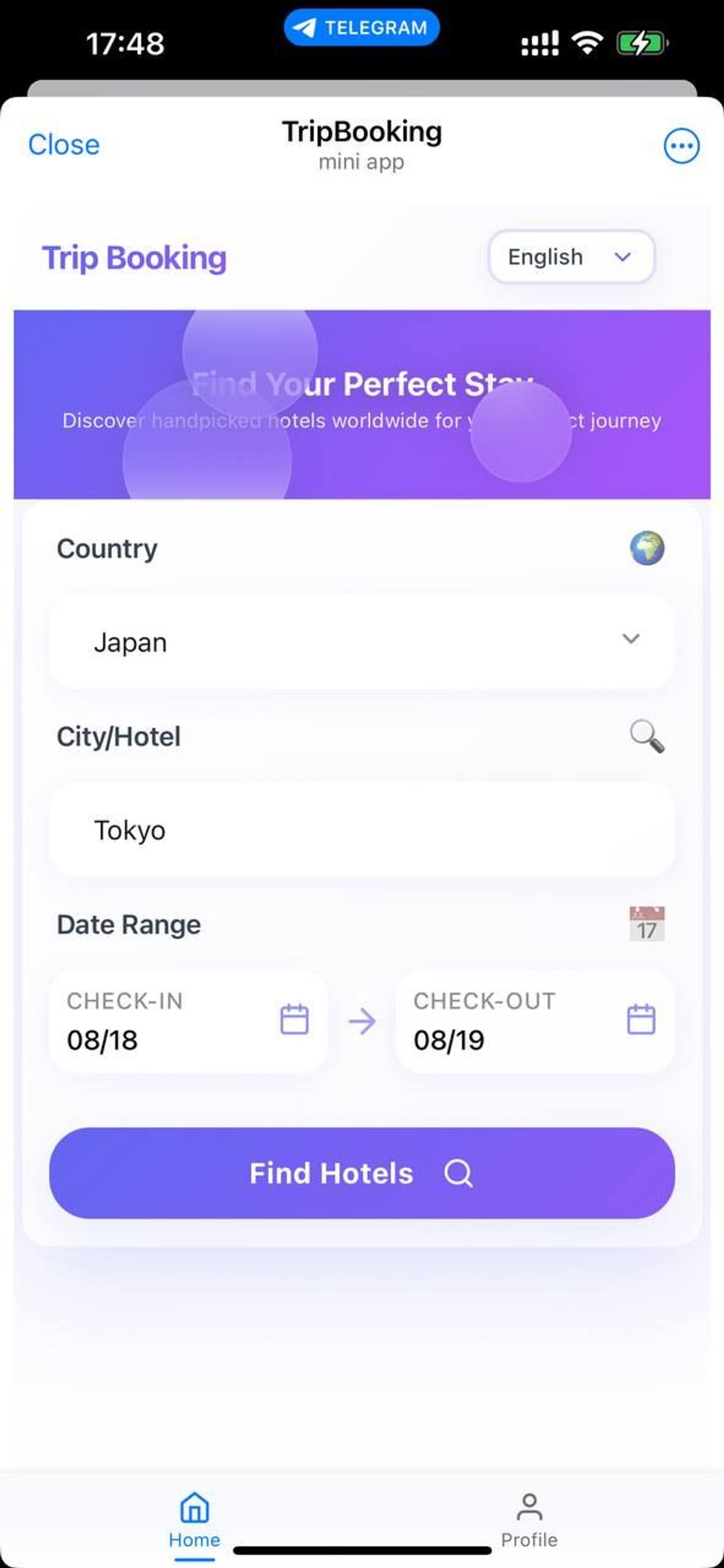 TripBooking в Телеграм — скриншот 3