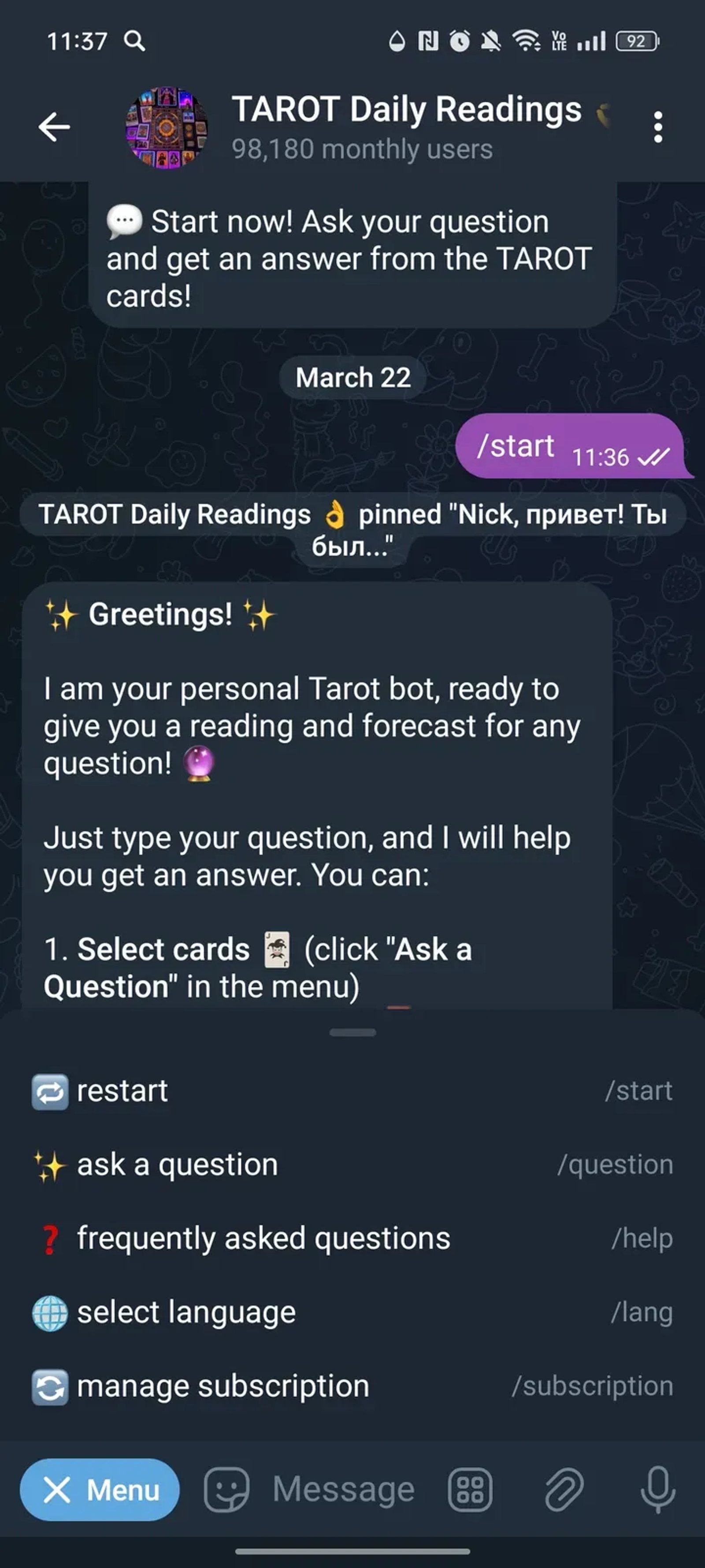 TAROT Daily Readings 👌 в Телеграм — скриншот 3