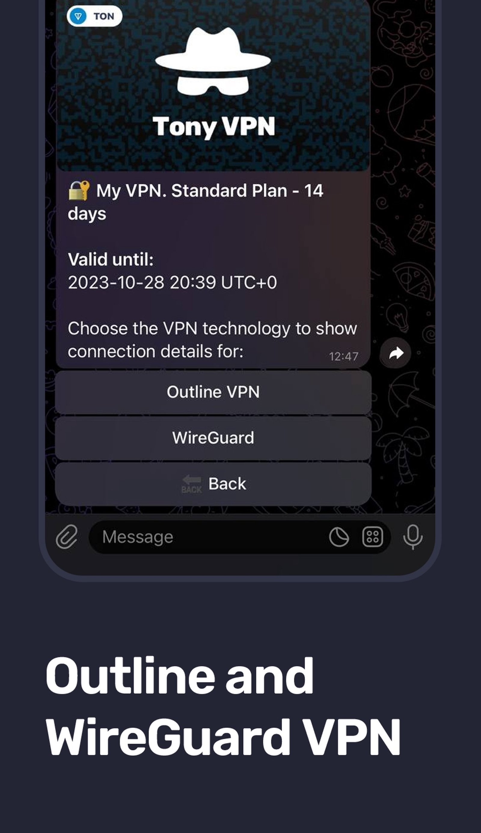 Tony VPN в Телеграм — скриншот 2