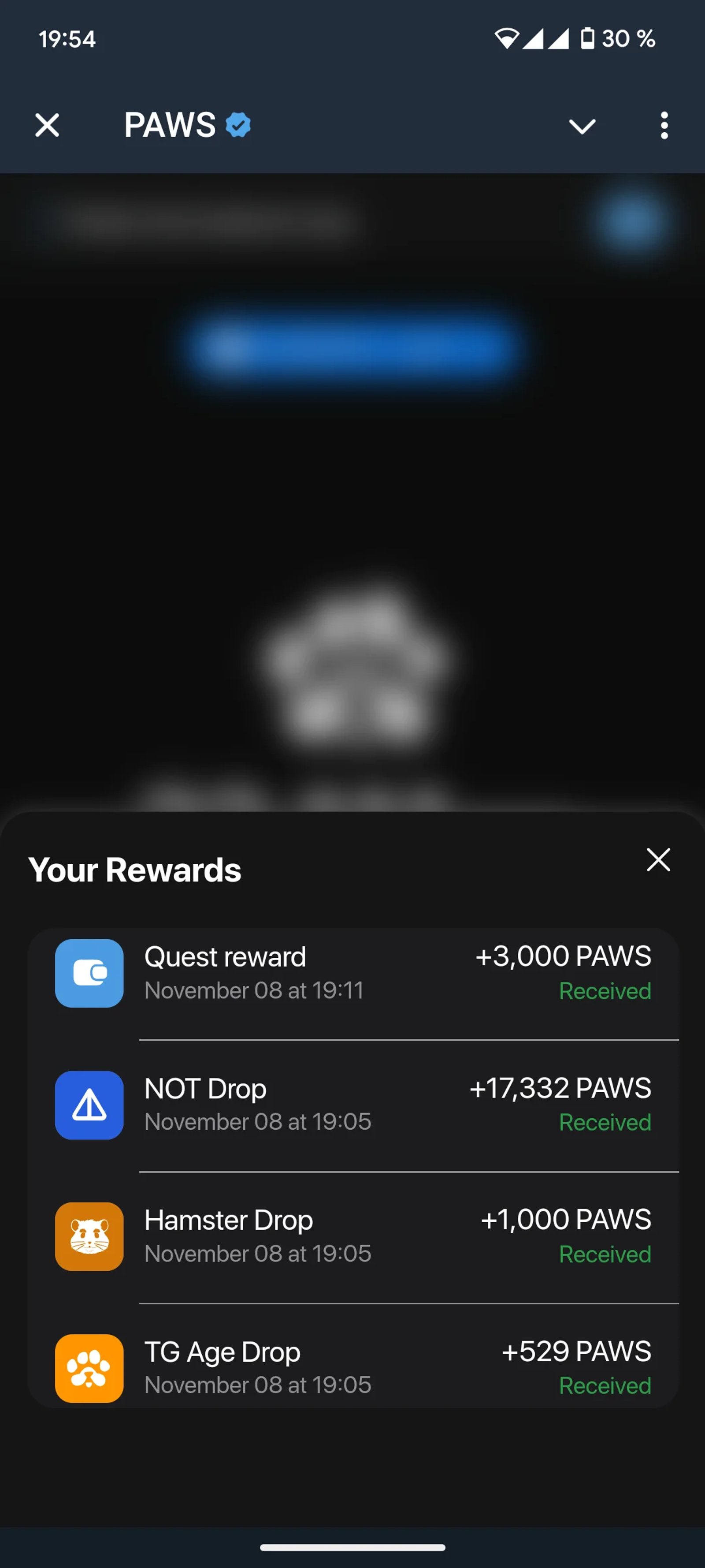 PAWS Telegram - Награды