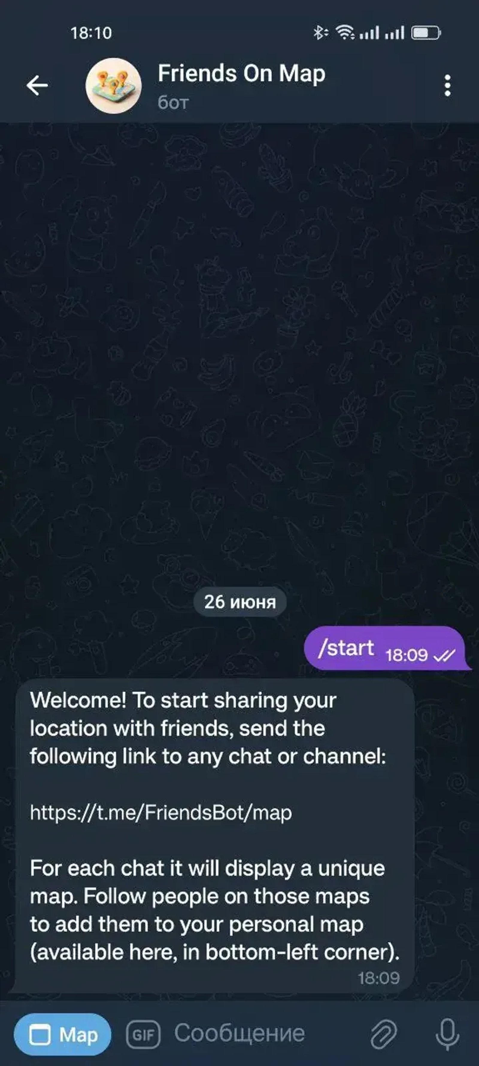 Friends On Map в Телеграм — скриншот 1