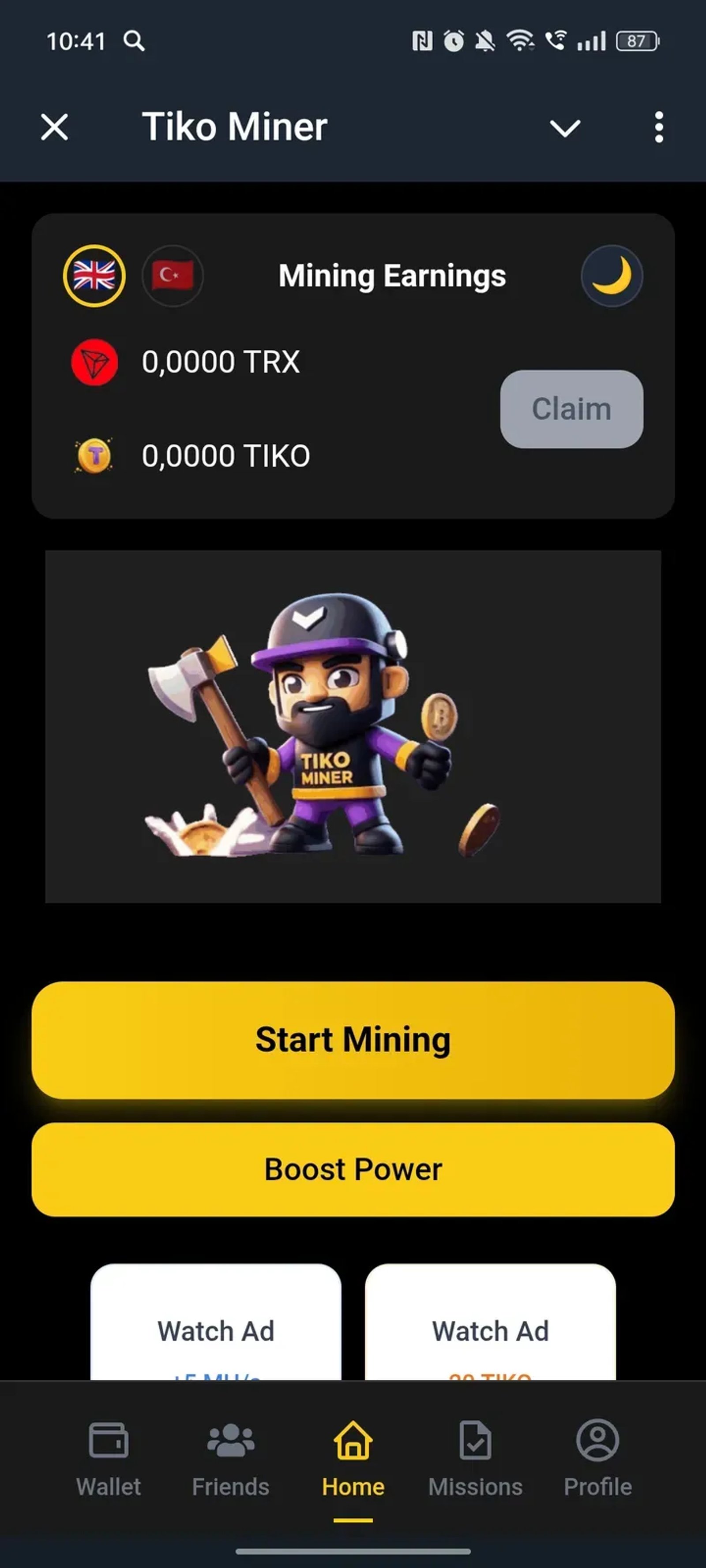 Tiko Miner в Телеграм — скриншот 1