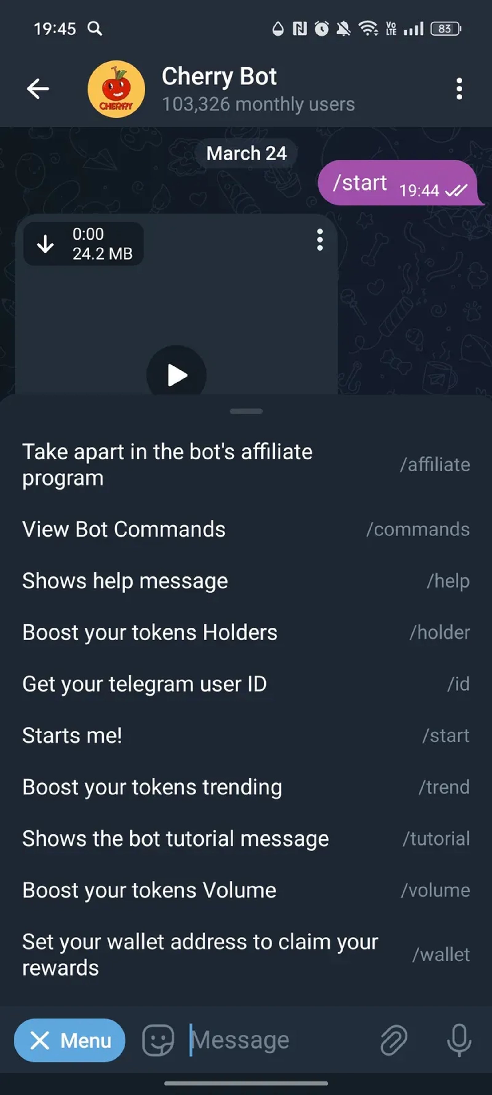Cherry Bot в Телеграм — скриншот 3