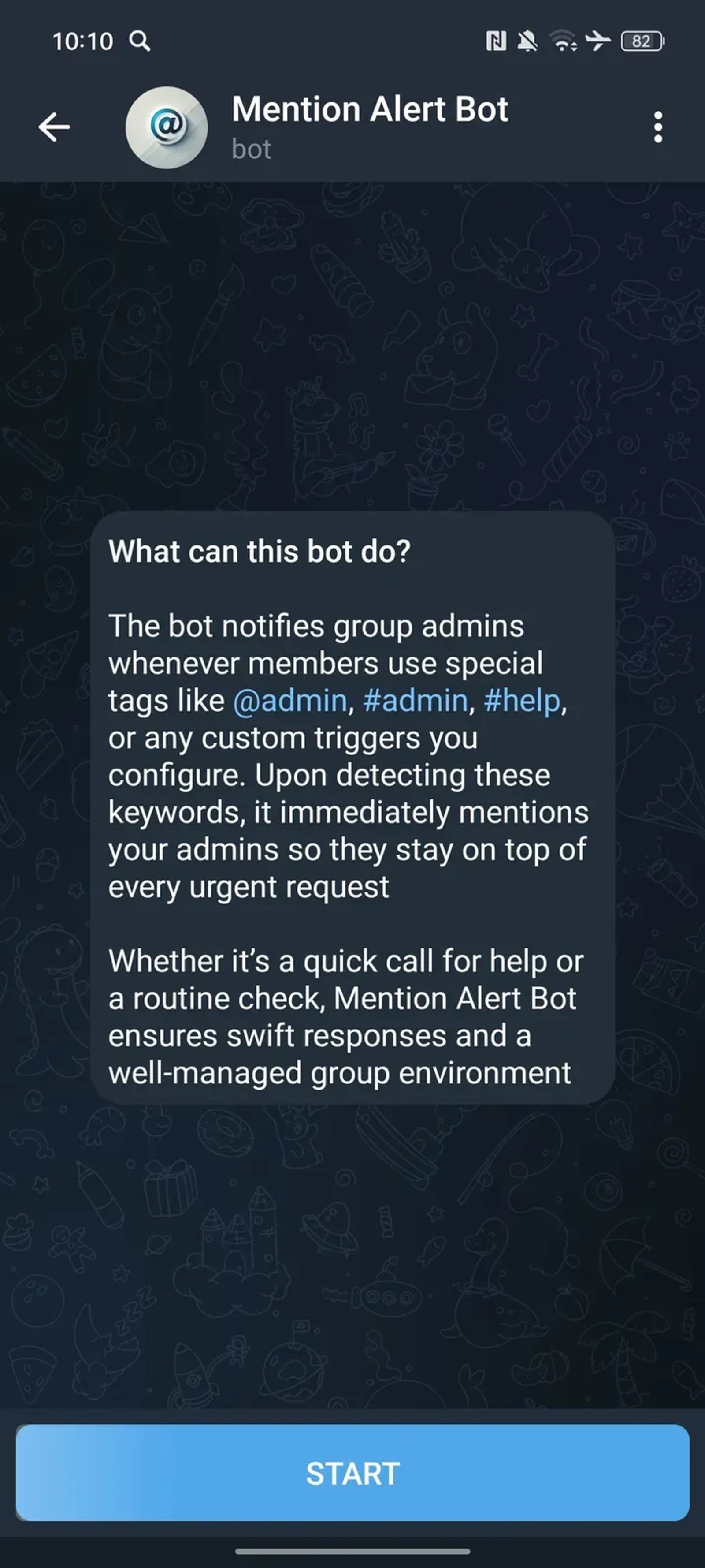Mention Alert Bot в Телеграм — скриншот 1