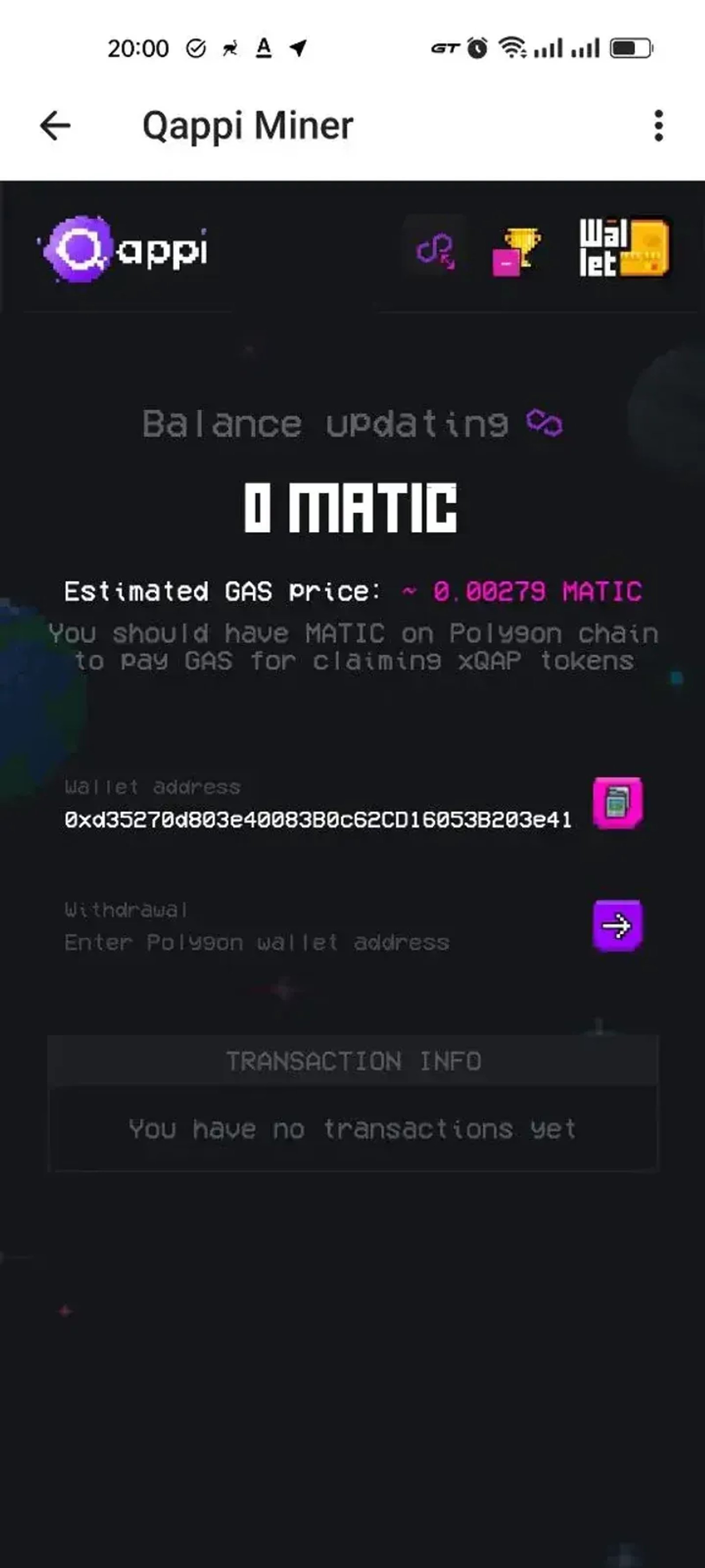 Qappi Miner в Телеграм — скриншот 2