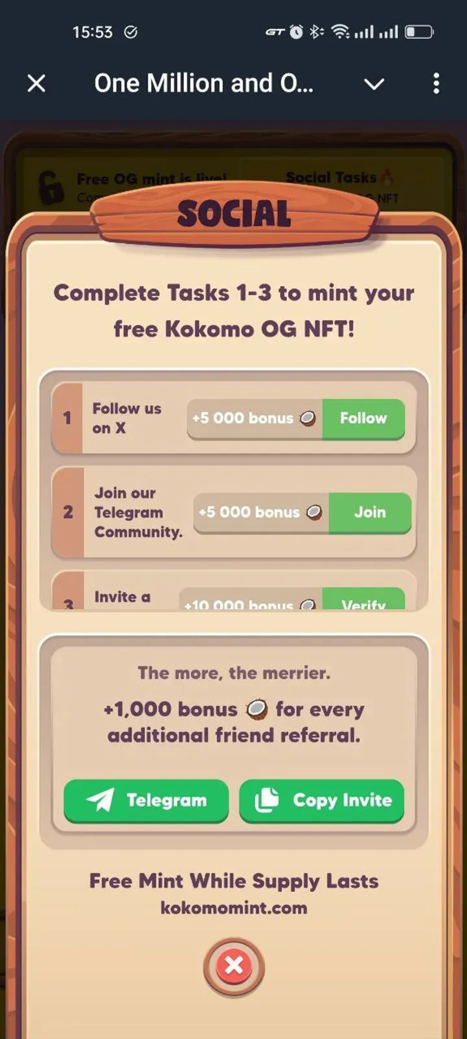 One Million and One Kokos в Телеграм — скриншот 3