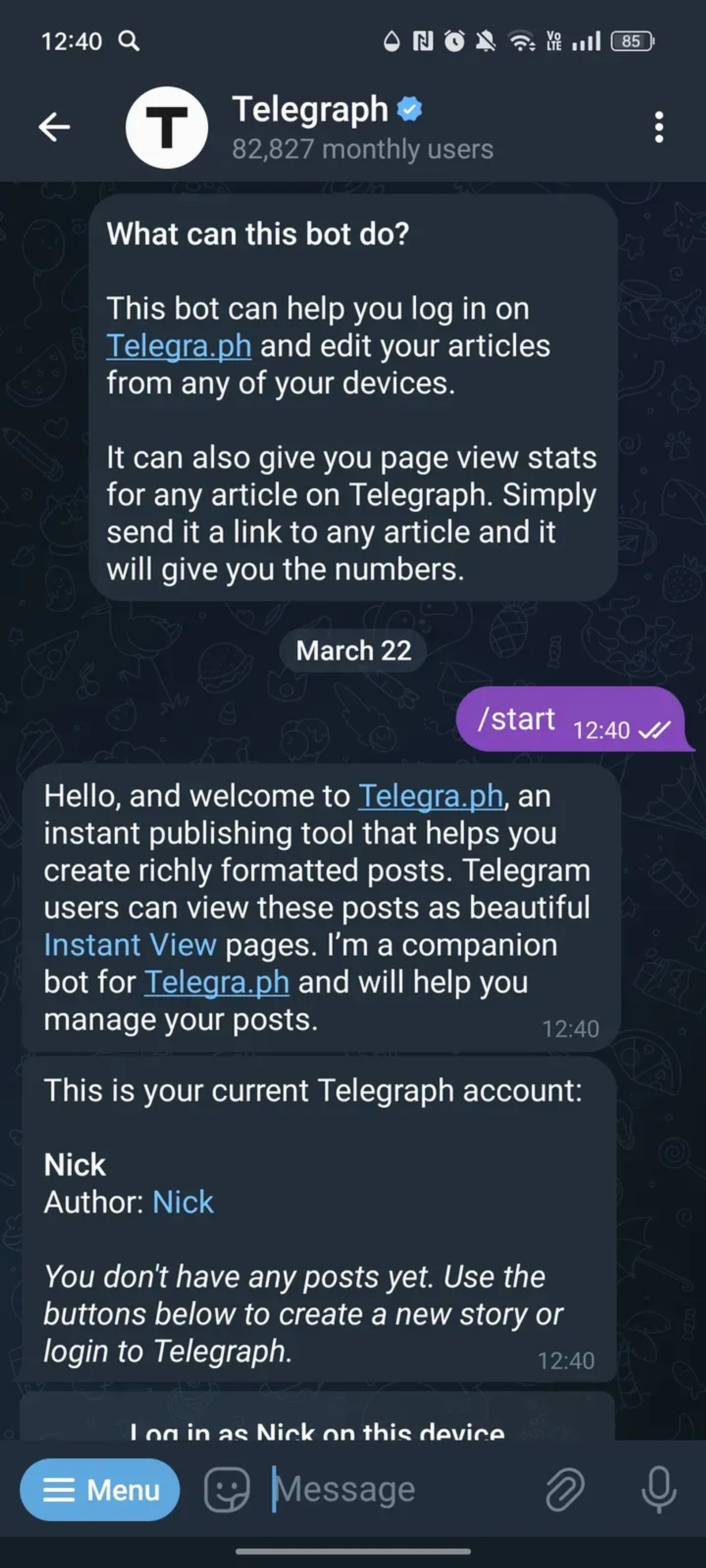 Telegraph в Телеграм — скриншот 1