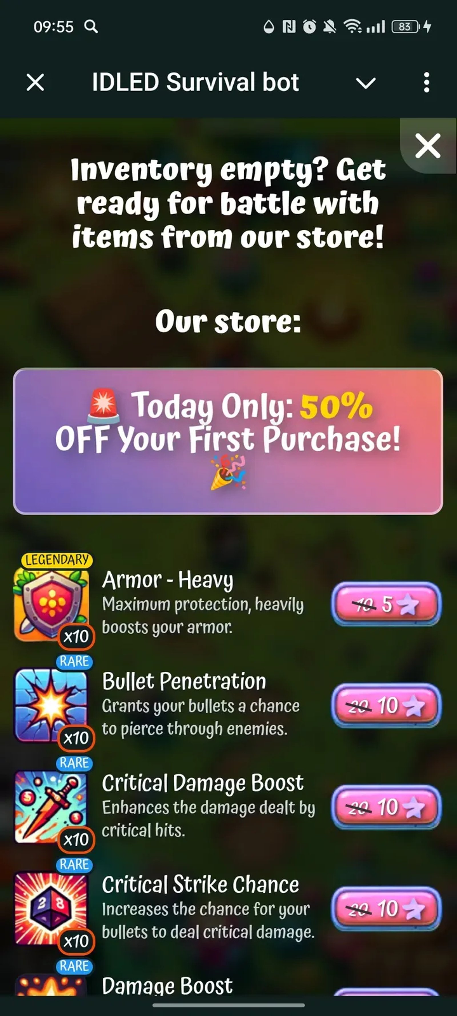 IDLED Survival bot Telegram Screenshot 2