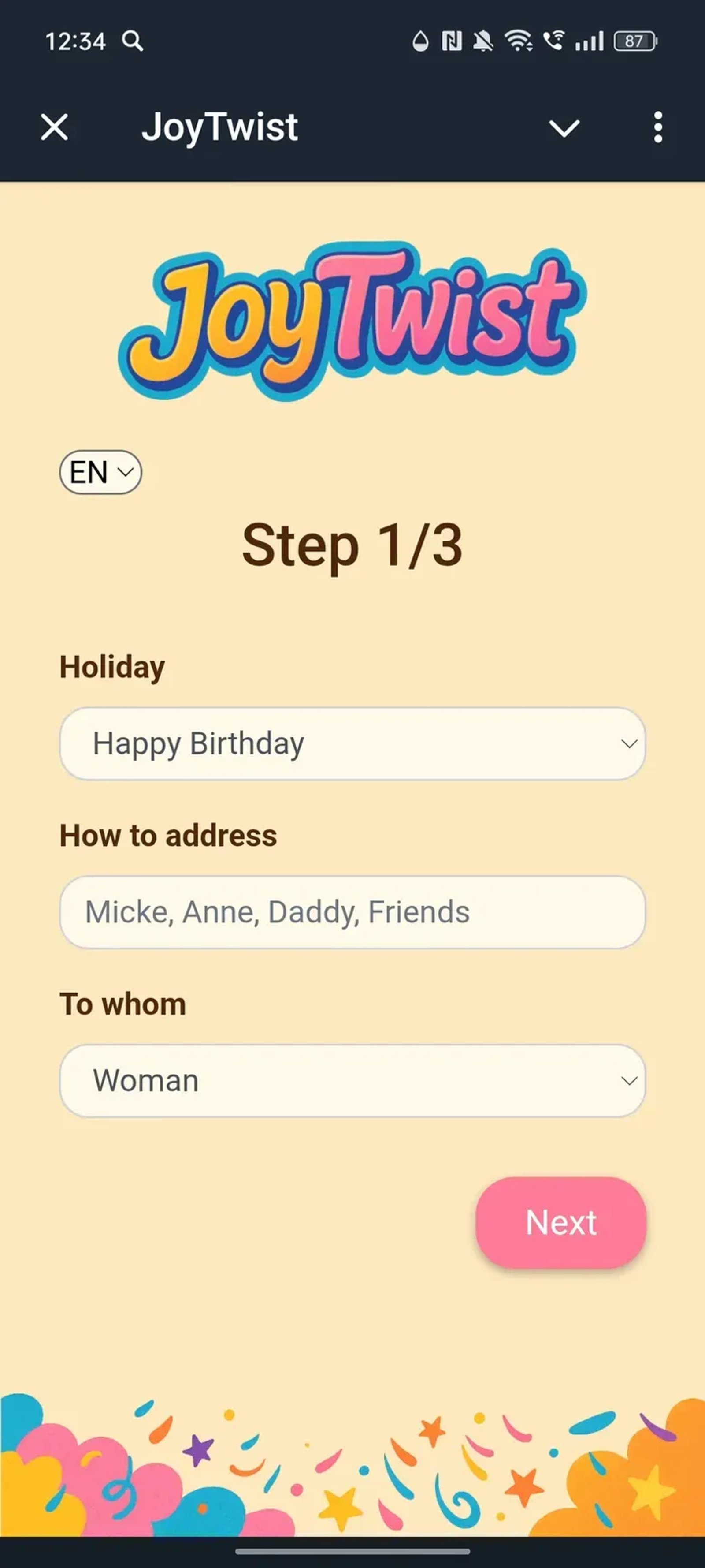 JoyTwist AI Greeting Cards в Телеграм — скриншот 1