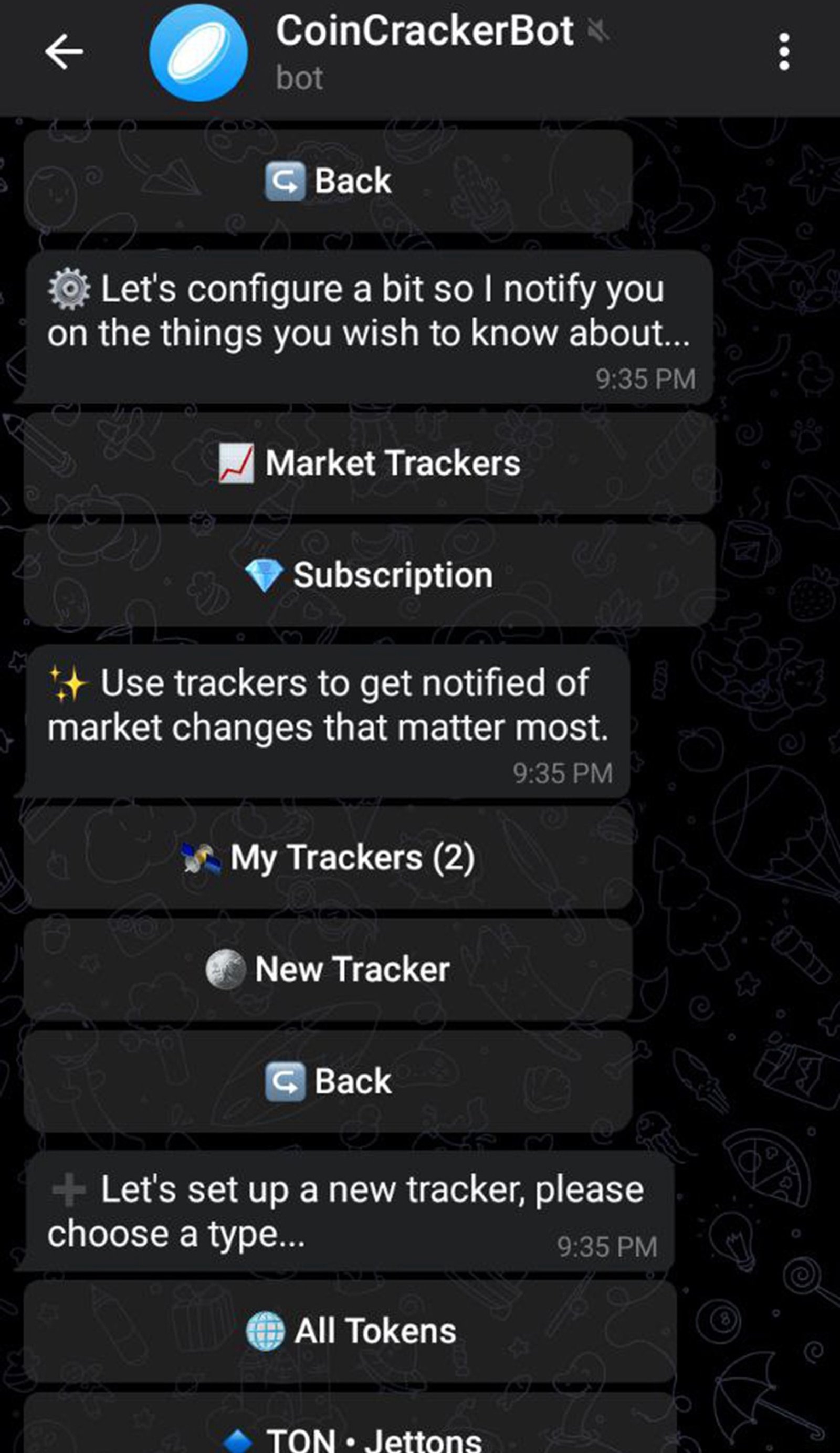 CoinCrackerBot в Телеграм — скриншот 1