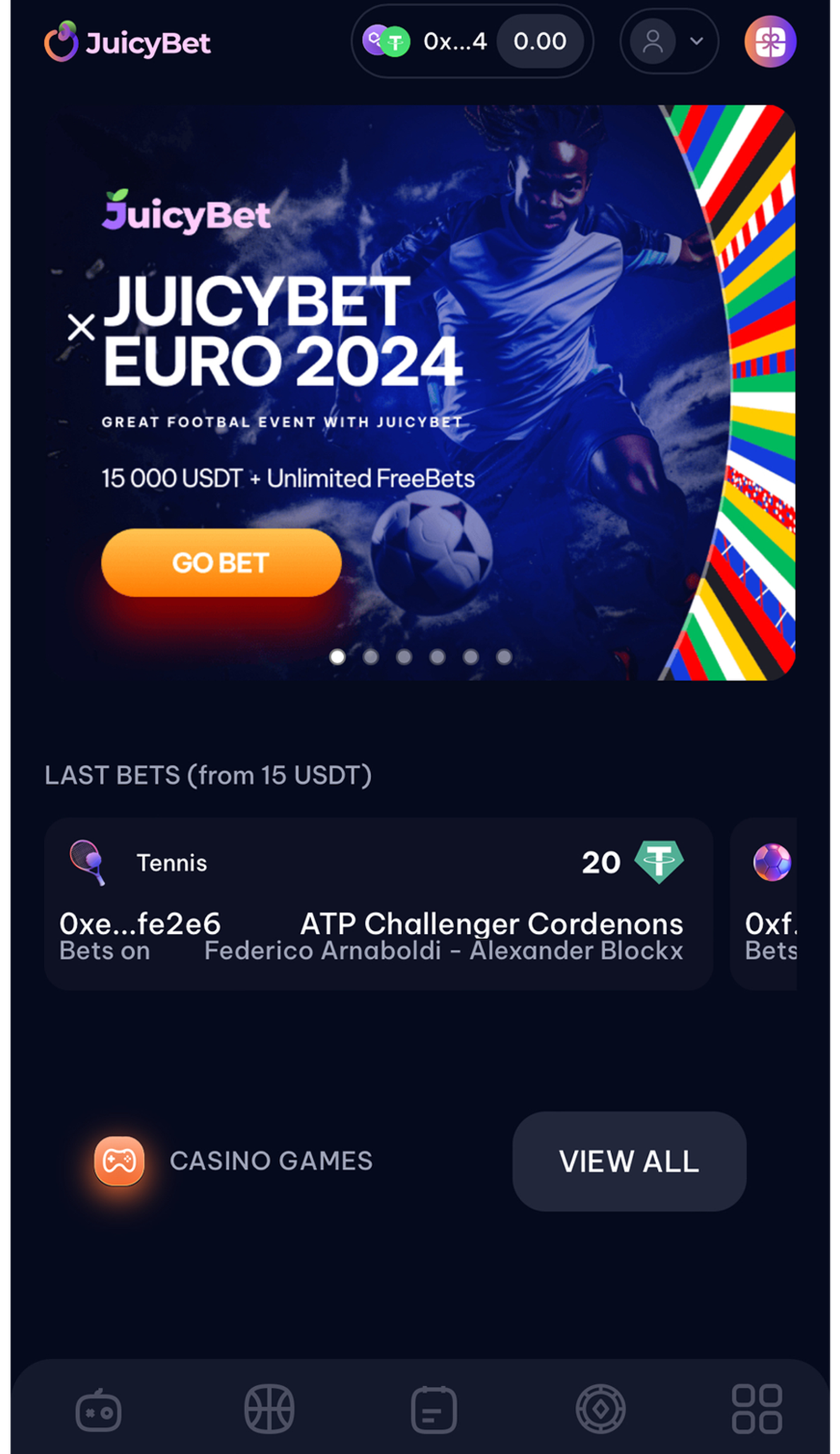 JuicyBet в Телеграм — скриншот 1