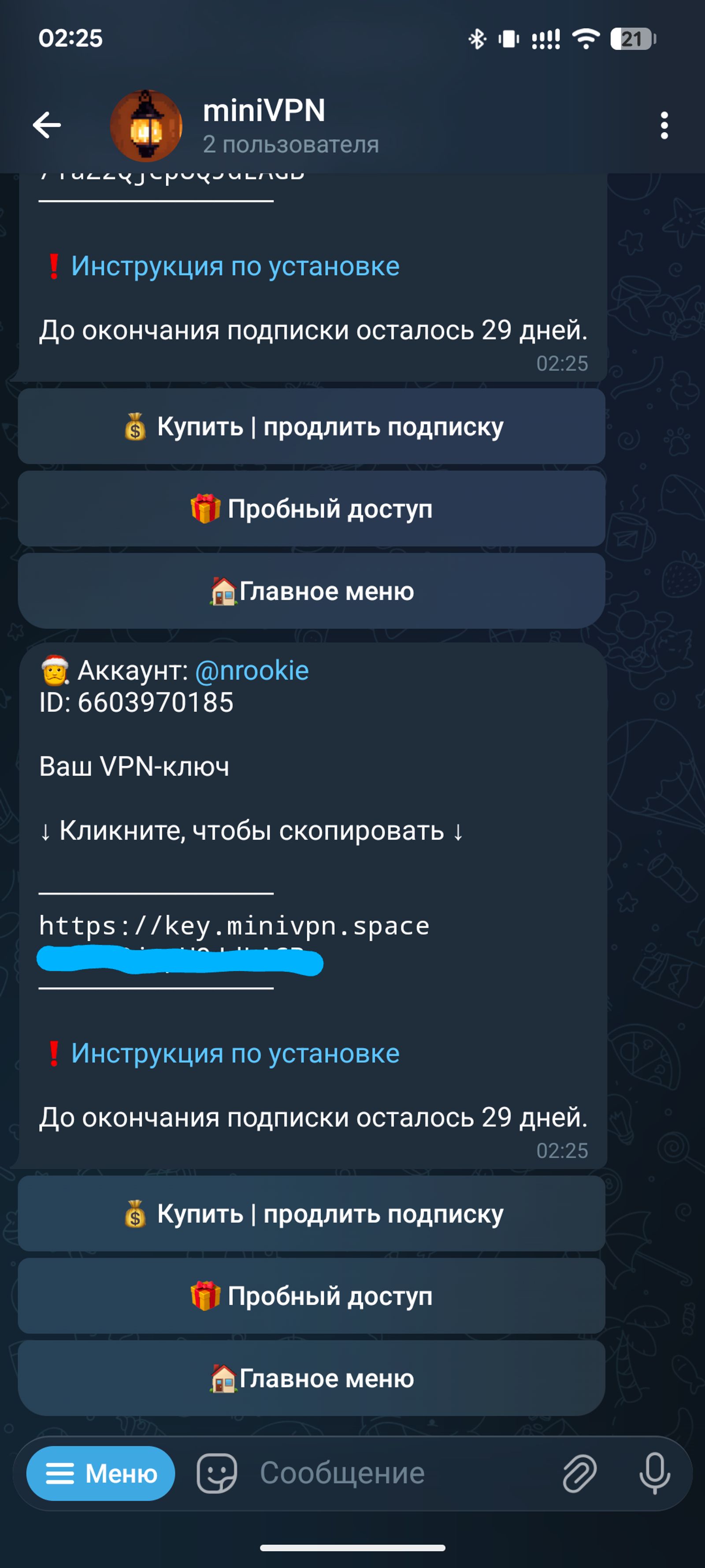 miniVPN - бесплатный ВПН в Телеграм VLESS