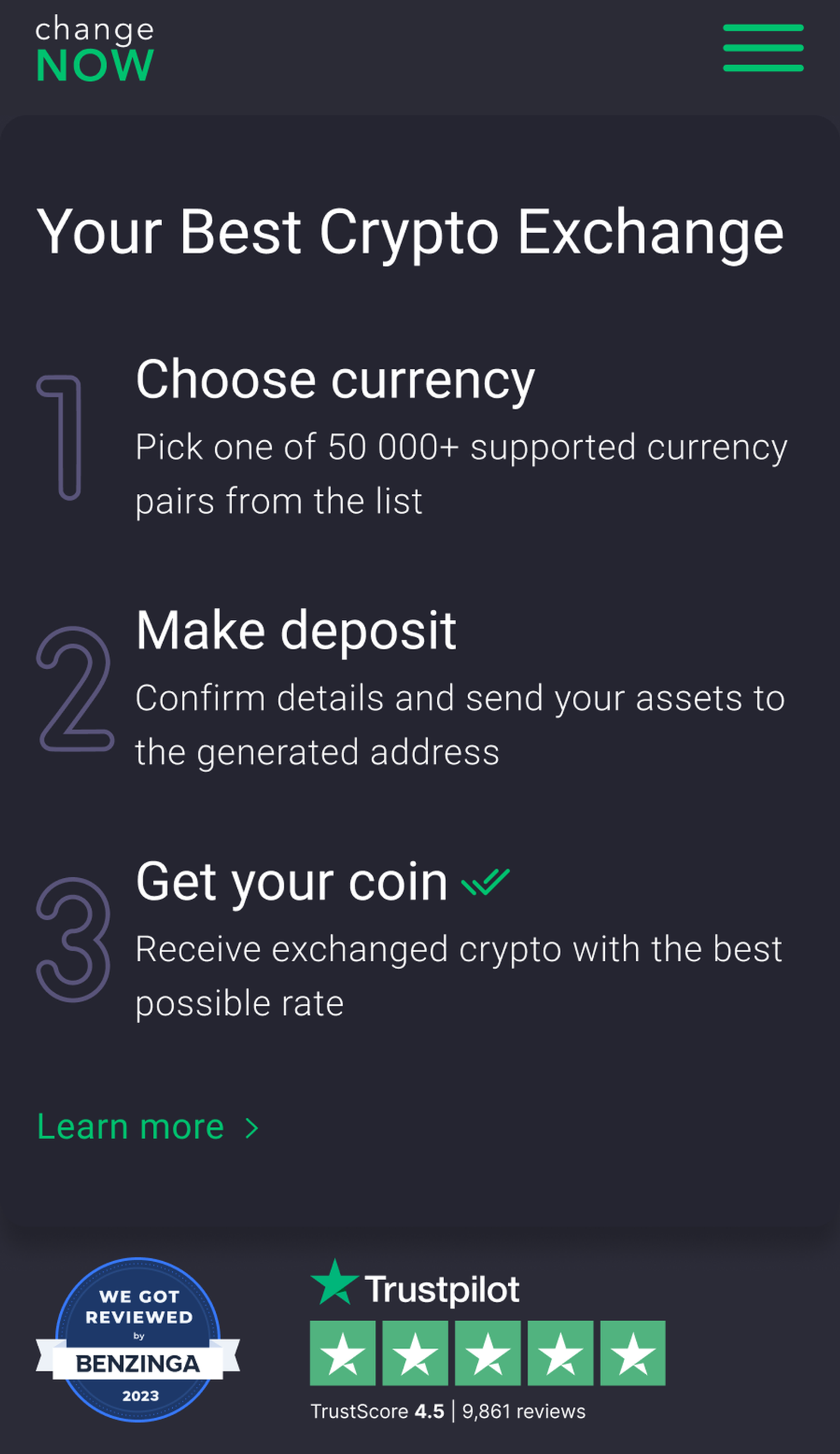 ChangeNOW в Телеграм — скриншот 1