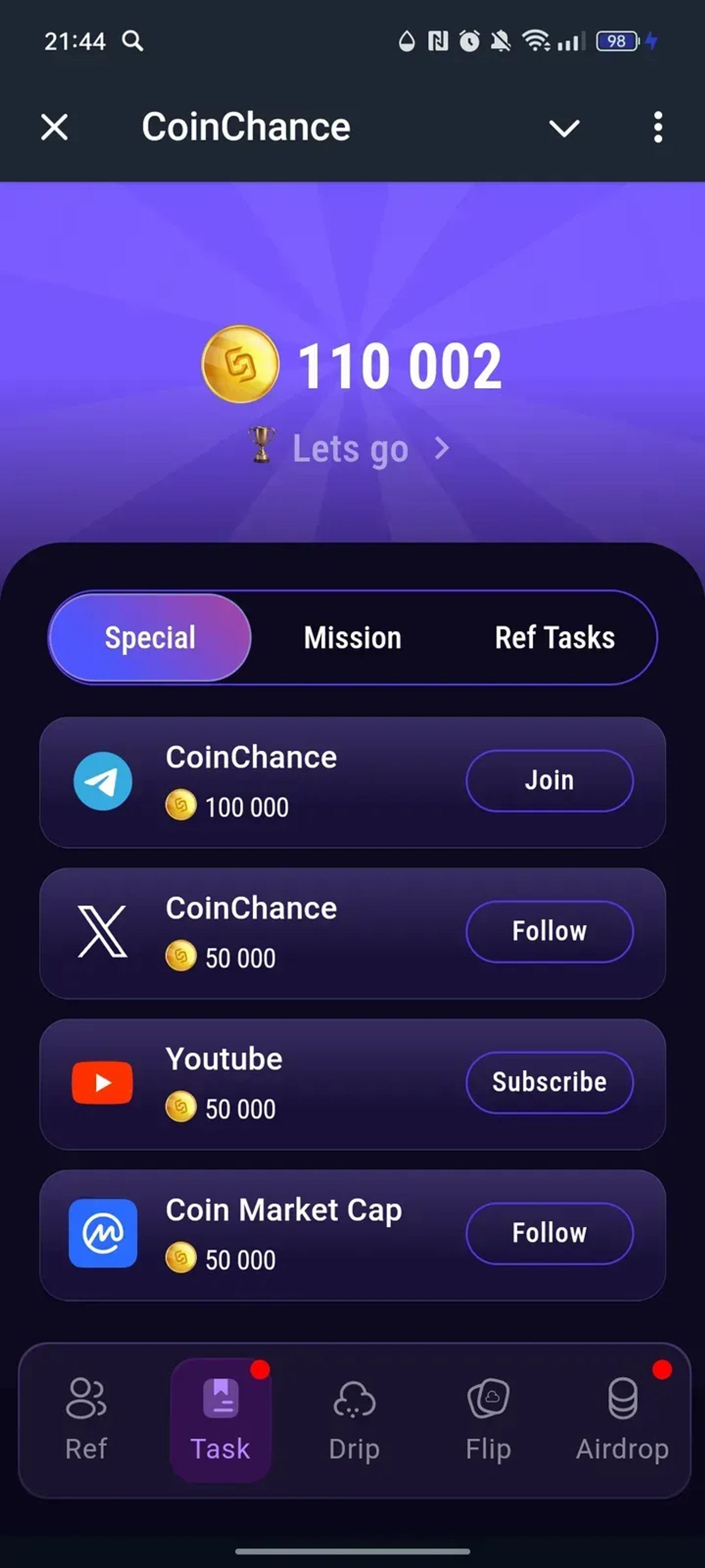 CoinChance в Телеграм — скриншот 2