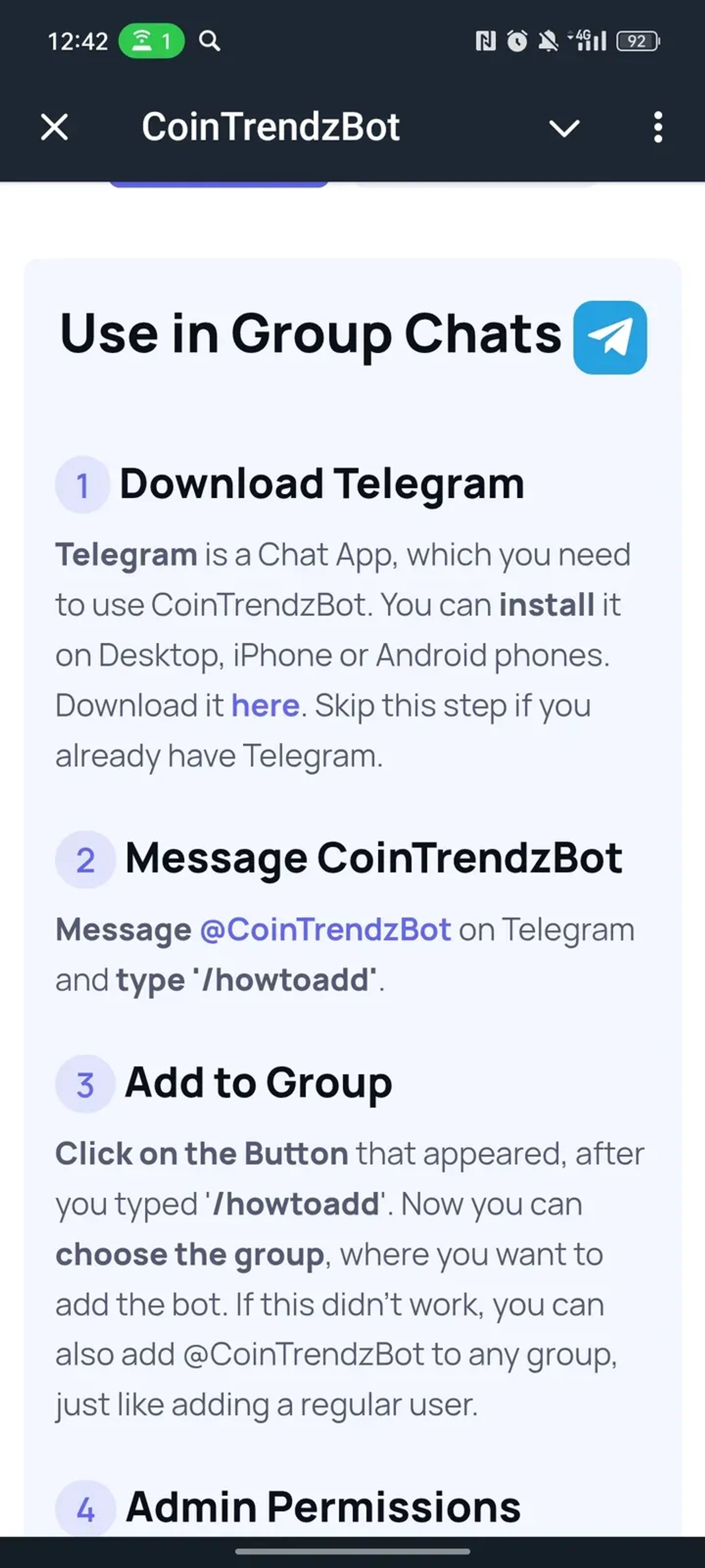 CoinTrendzBot в Телеграм — скриншот 2