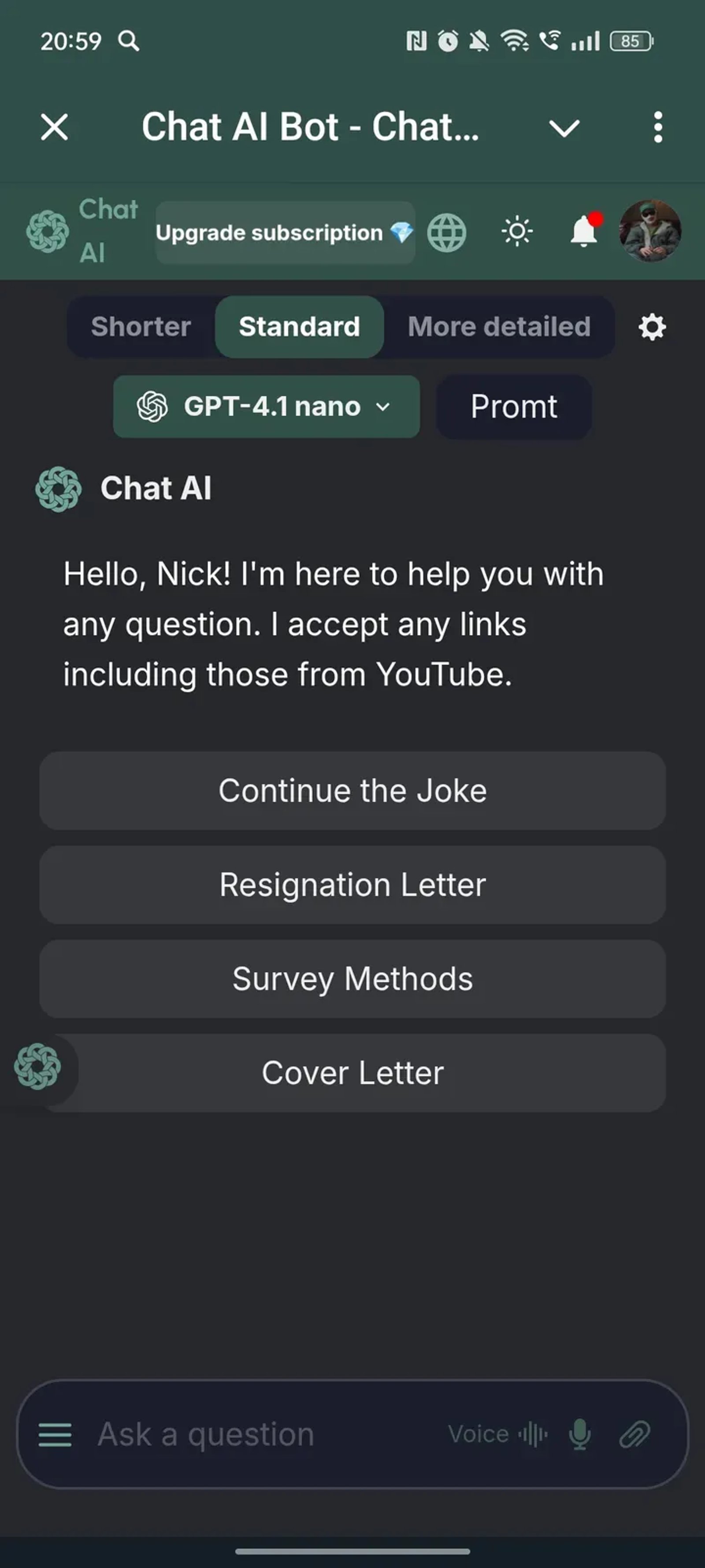 Chat AI Bot - Chat GPT | Midjourney | Perplexity | Claude в Телеграм — скриншот 1