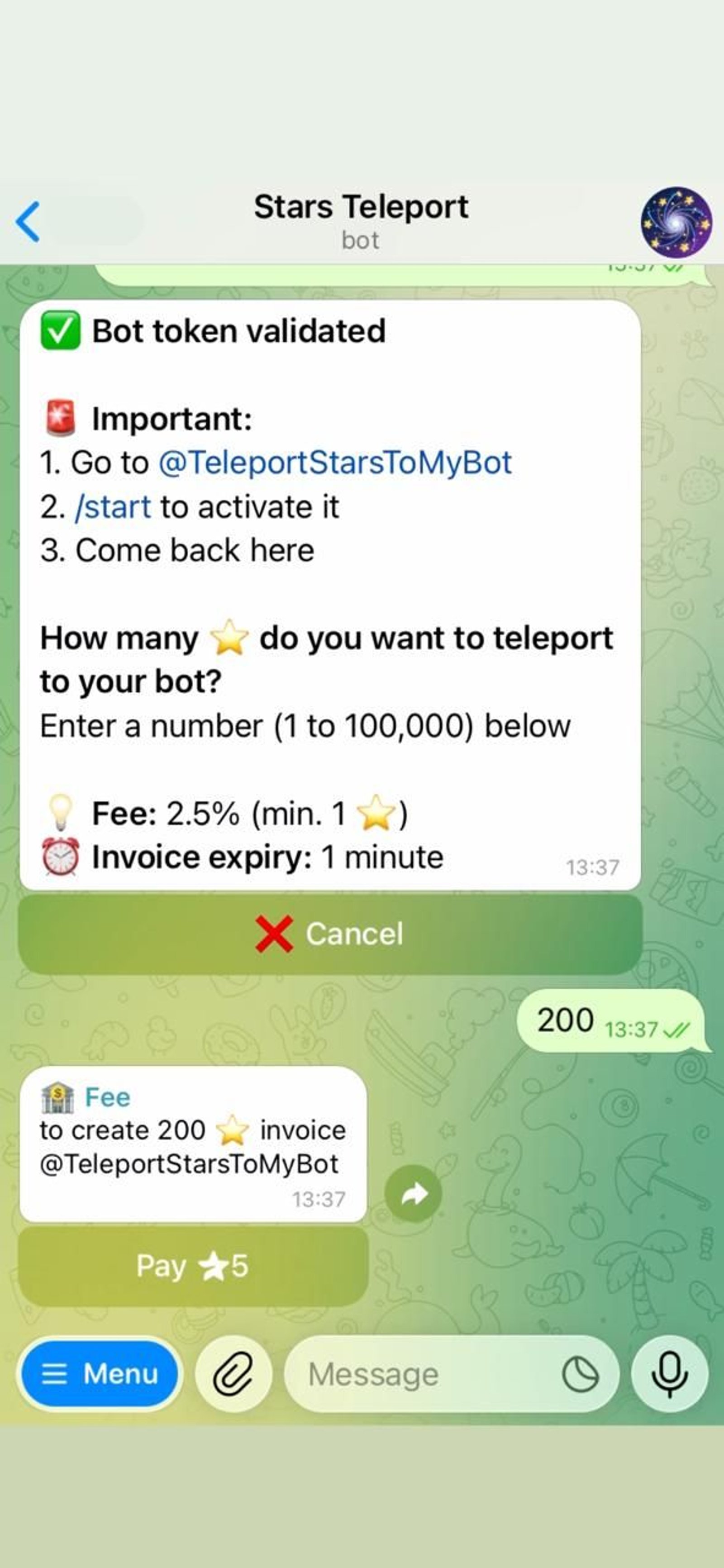 Stars Teleport Telegram Screenshot 3