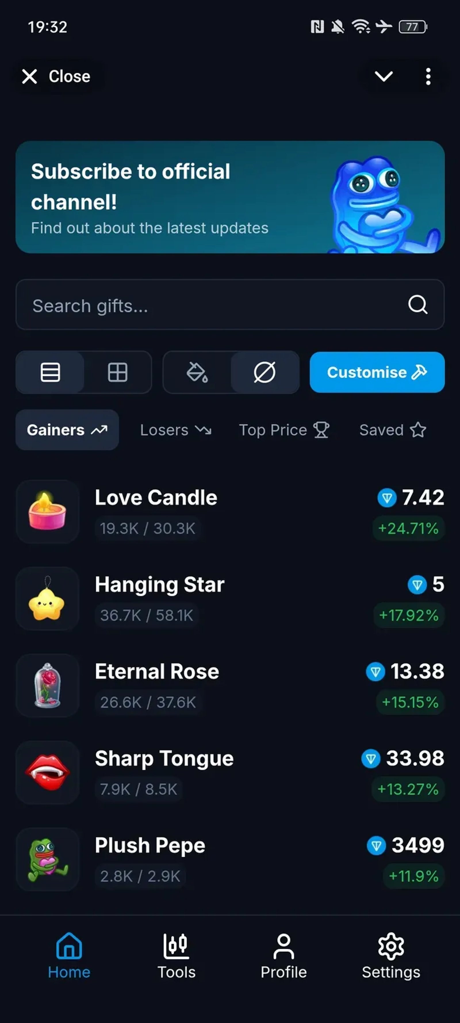 Gift Charts в Телеграм — скриншот 1