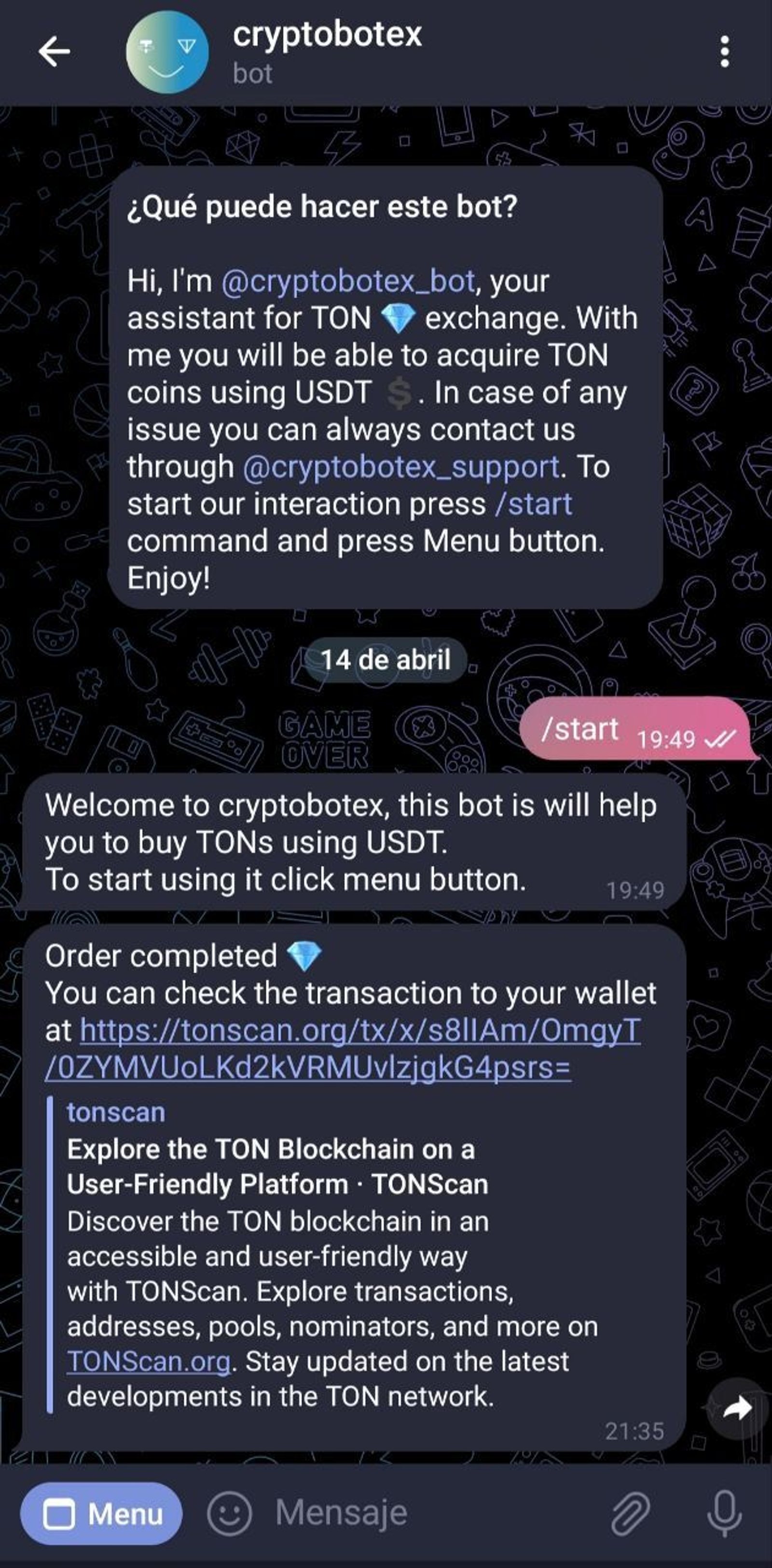 Cryptobotex в Телеграм — скриншот 5