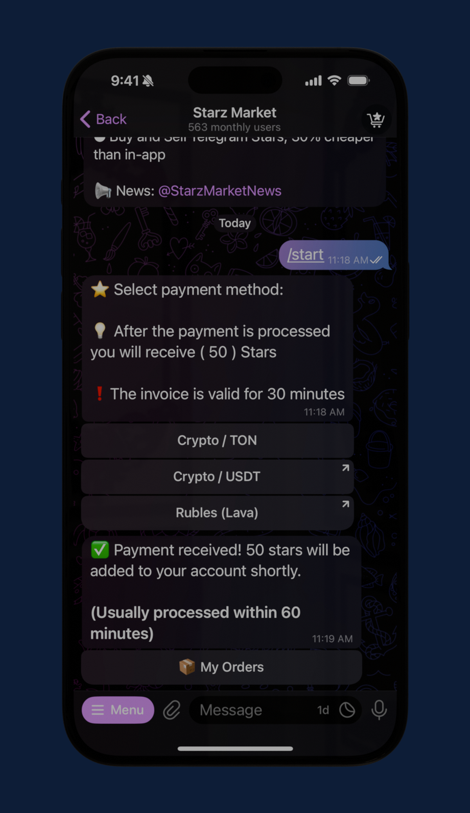 Starz Market в Телеграм — скриншот 3