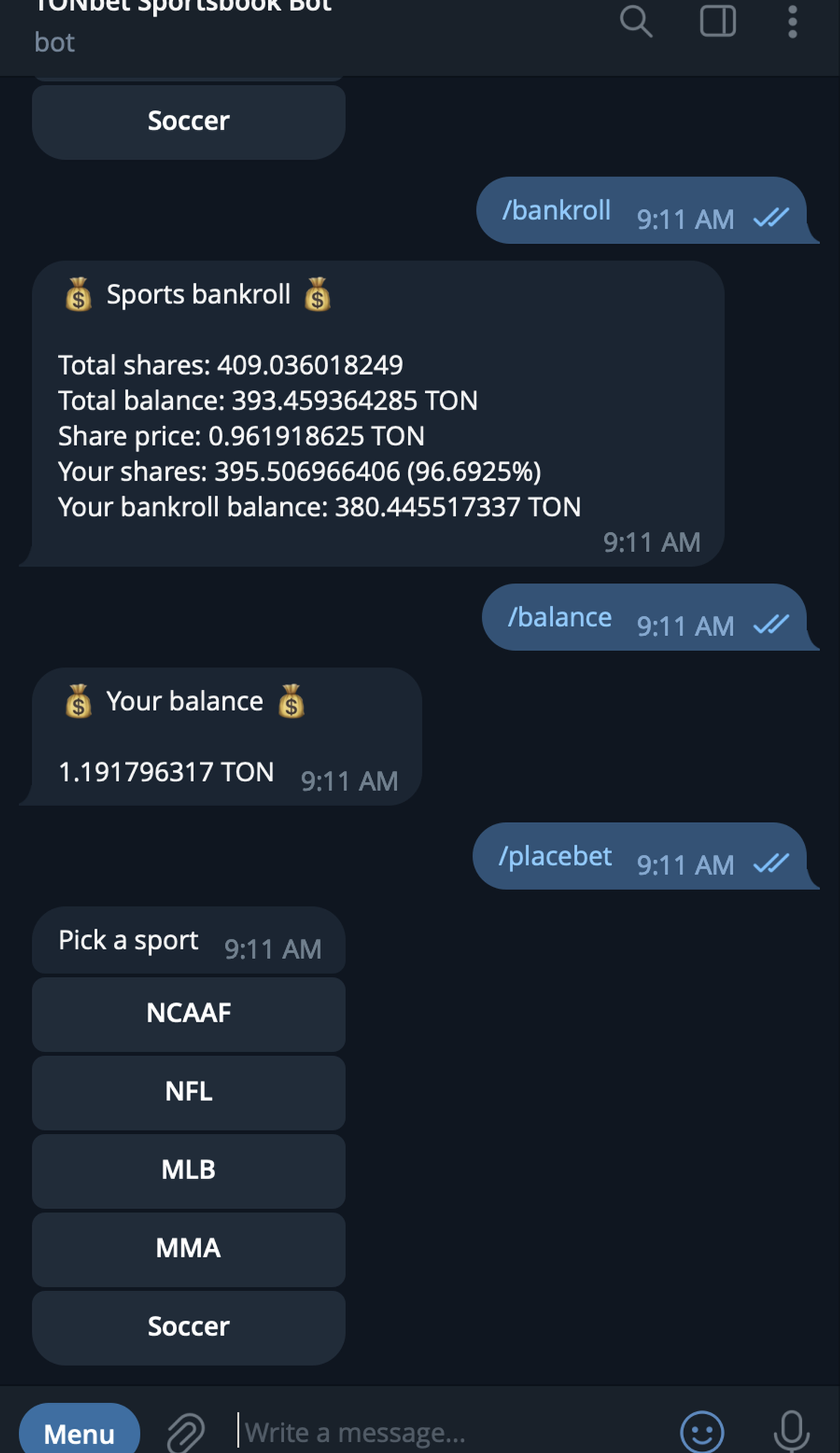 TONbet Sportsbook в Телеграм — скриншот 1