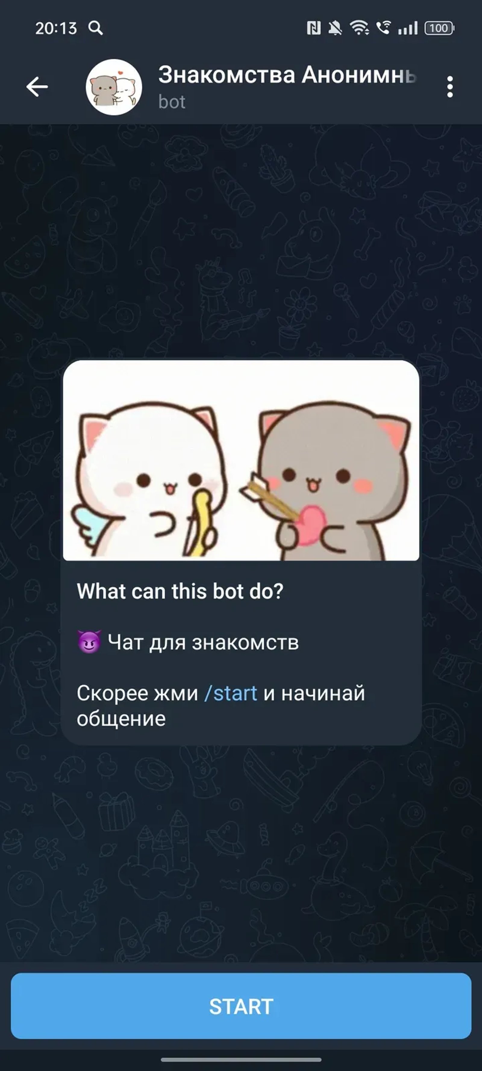 Знакомства Анонимный чат Общение в Телеграм — скриншот 1