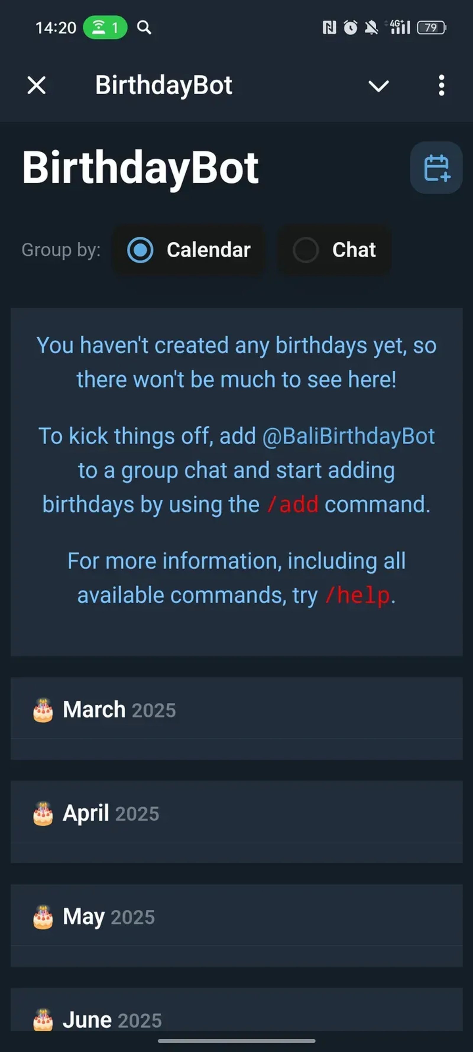BirthdayBot в Телеграм — скриншот 1