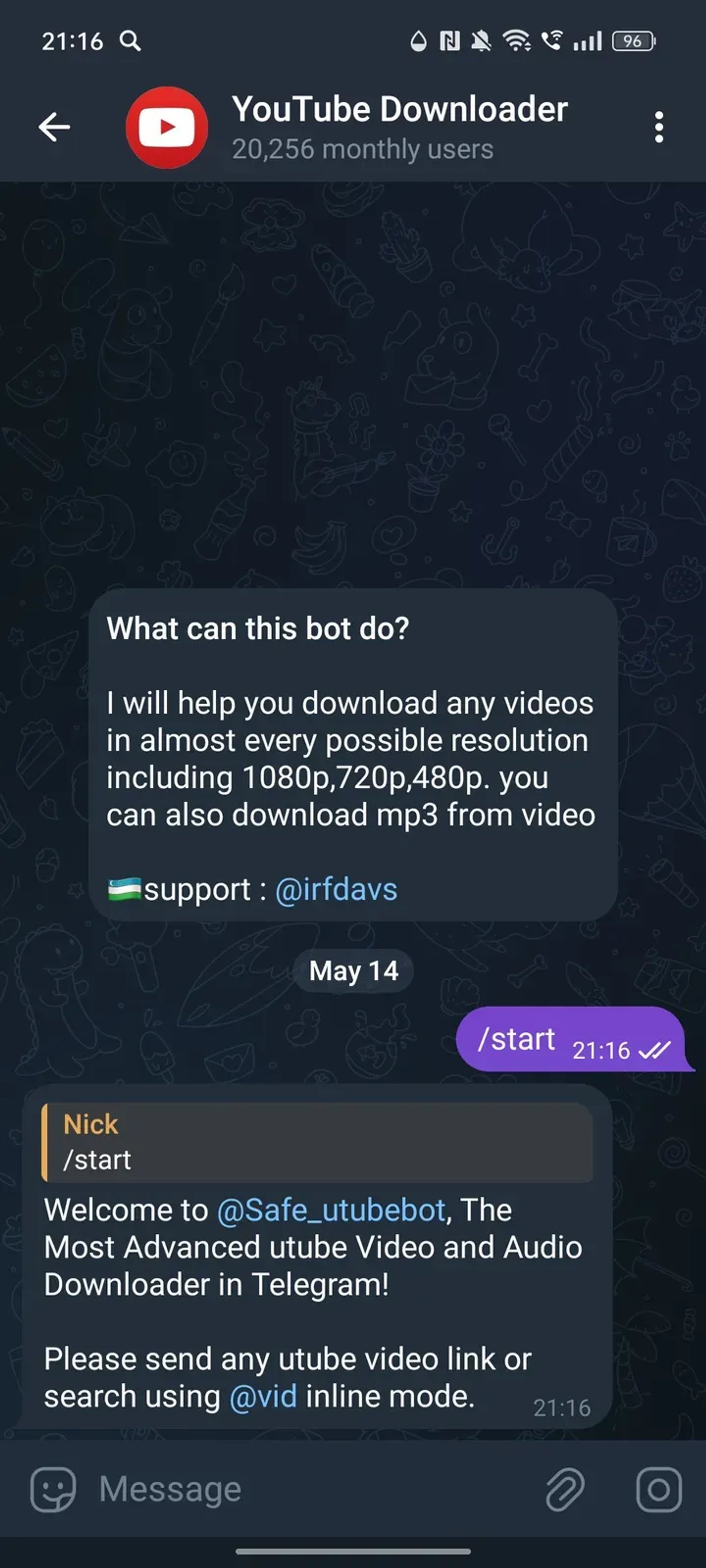 YouTube Downloader в Телеграм — скриншот 2