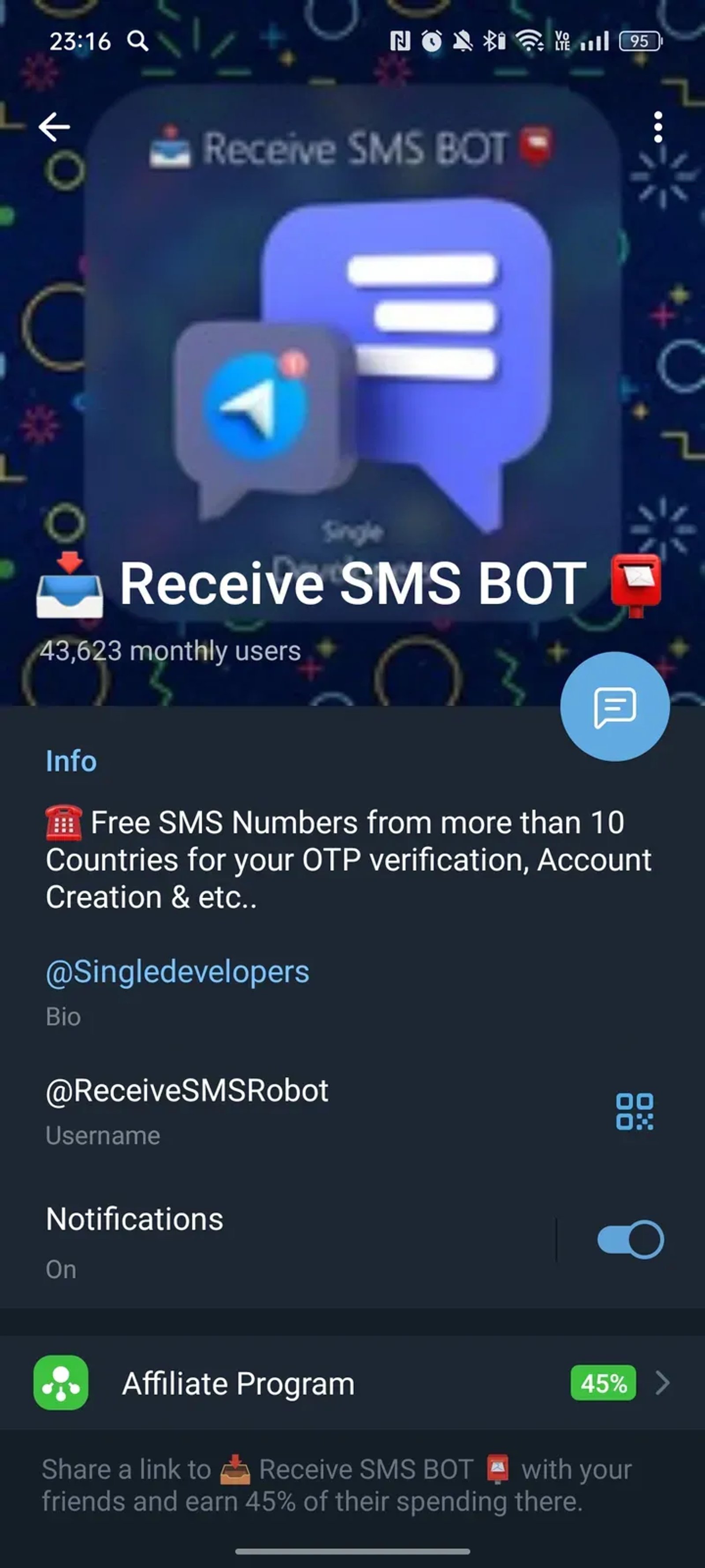 📥 Receive SMS BOT 📮 в Телеграм — скриншот 4