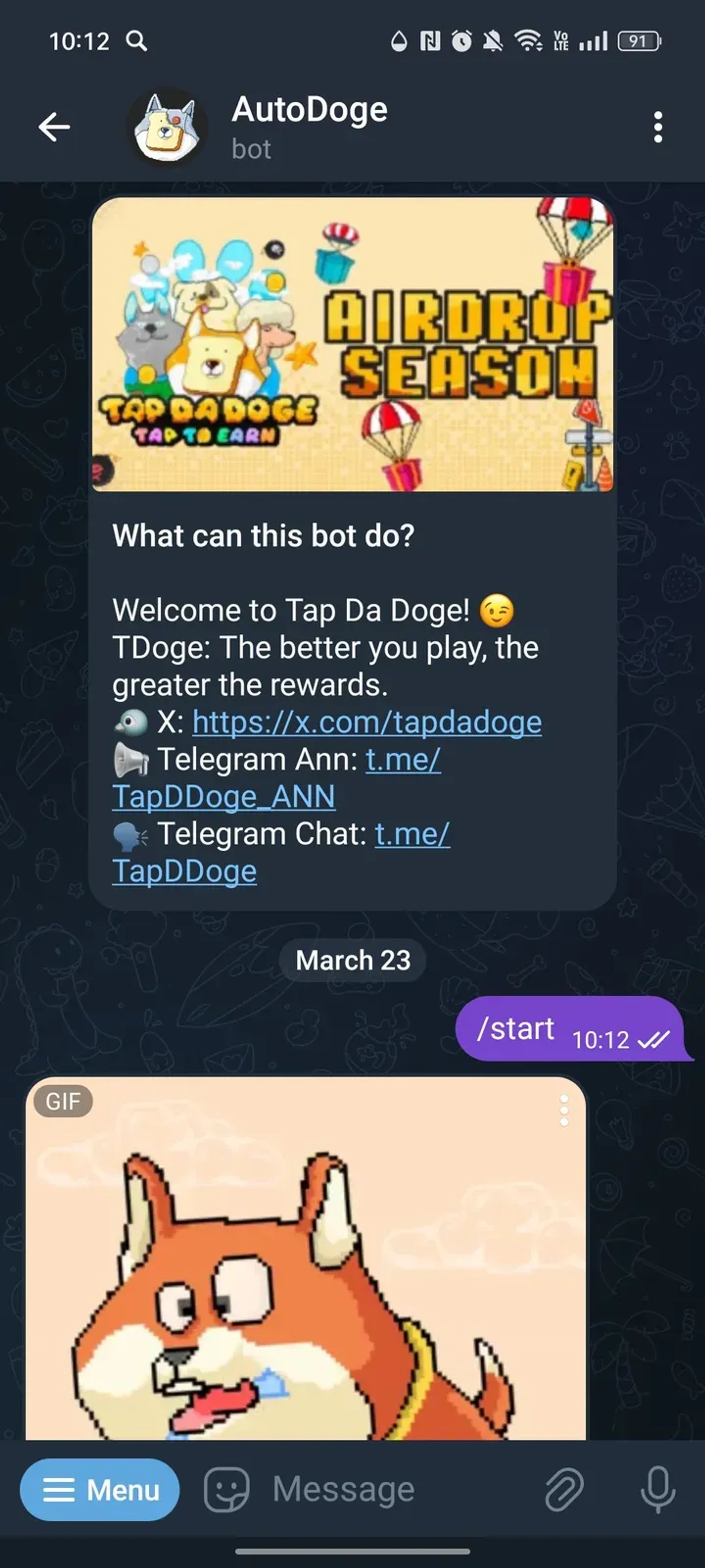 AutoDoge в Телеграм — скриншот 1