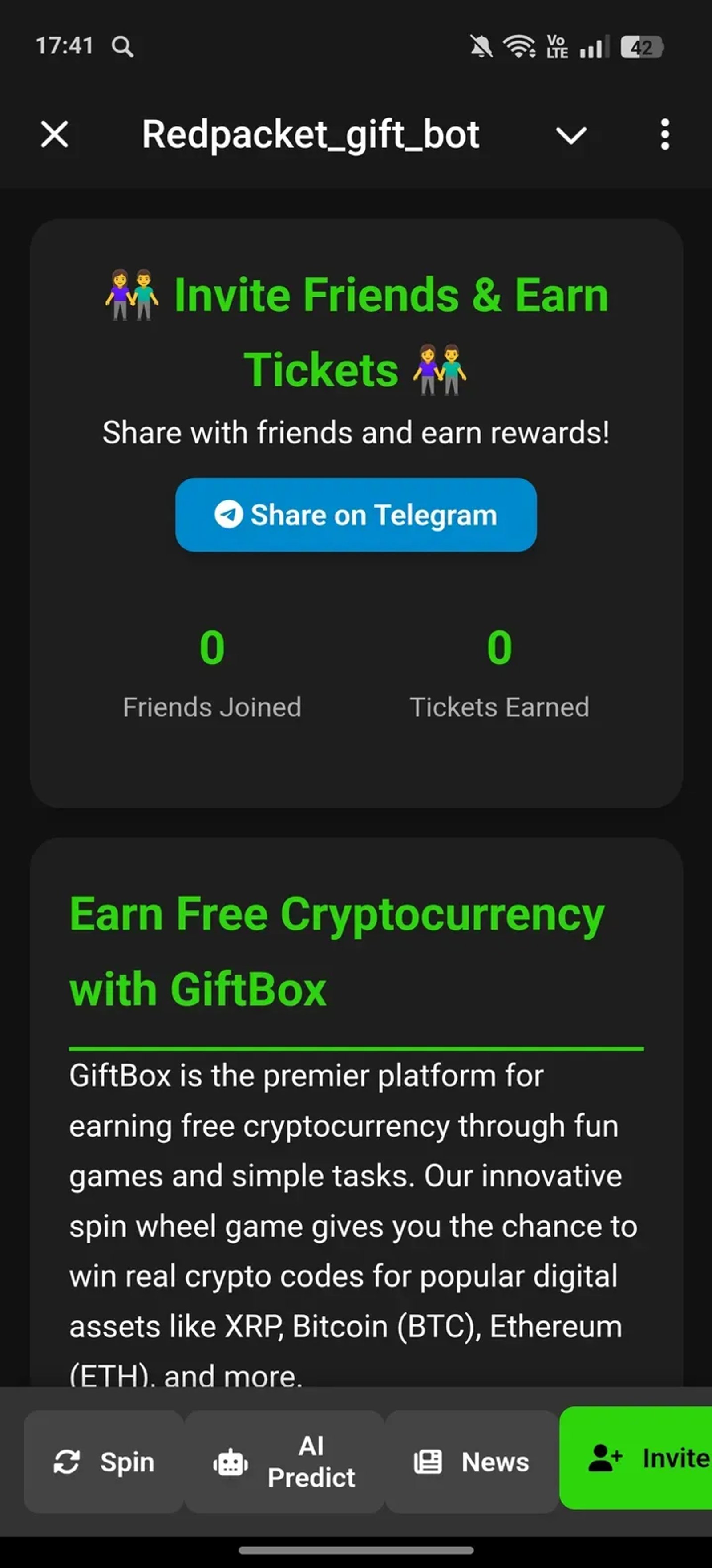 Redpacket_gift_bot в Telegram — скриншот 4