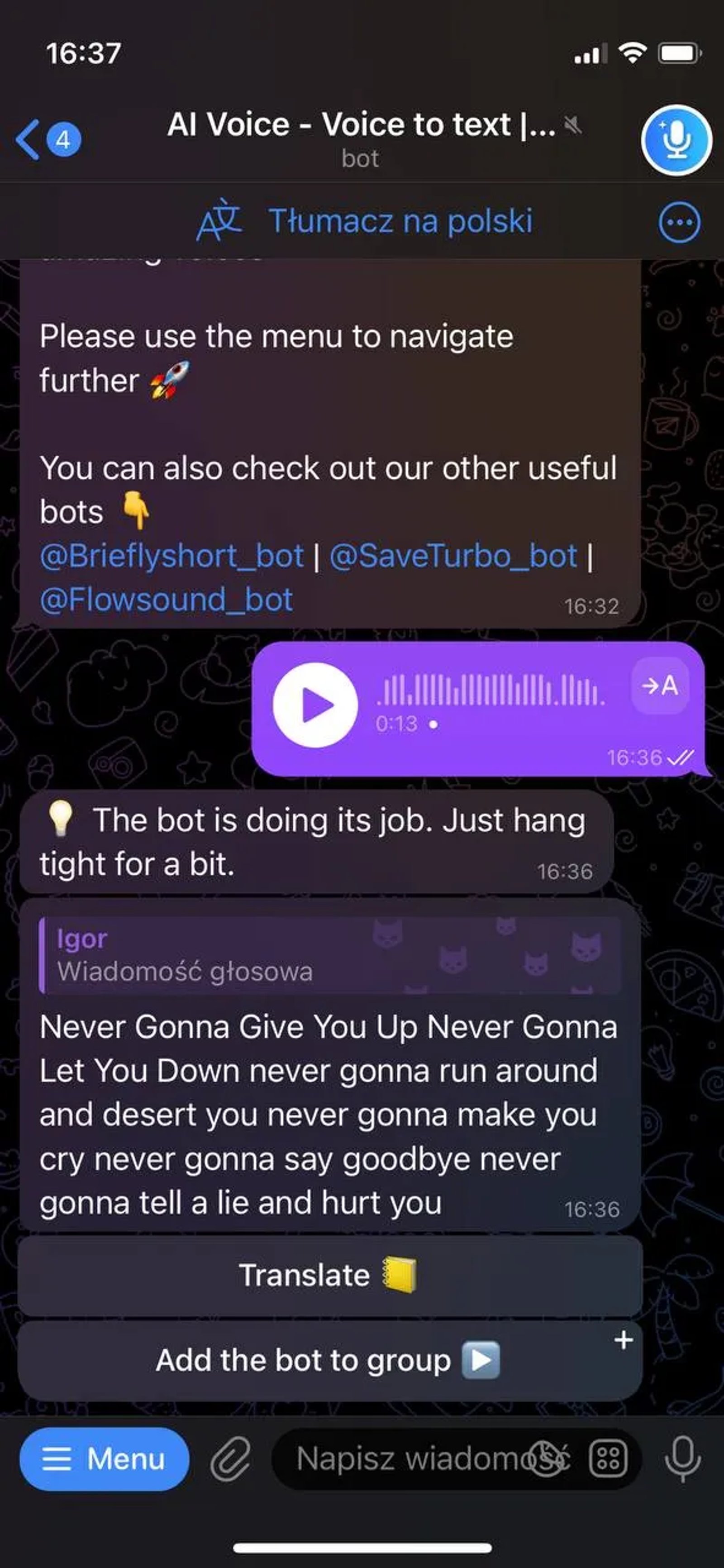 AI Voice - Voice to text | Text to voice в Телеграм — скриншот 1