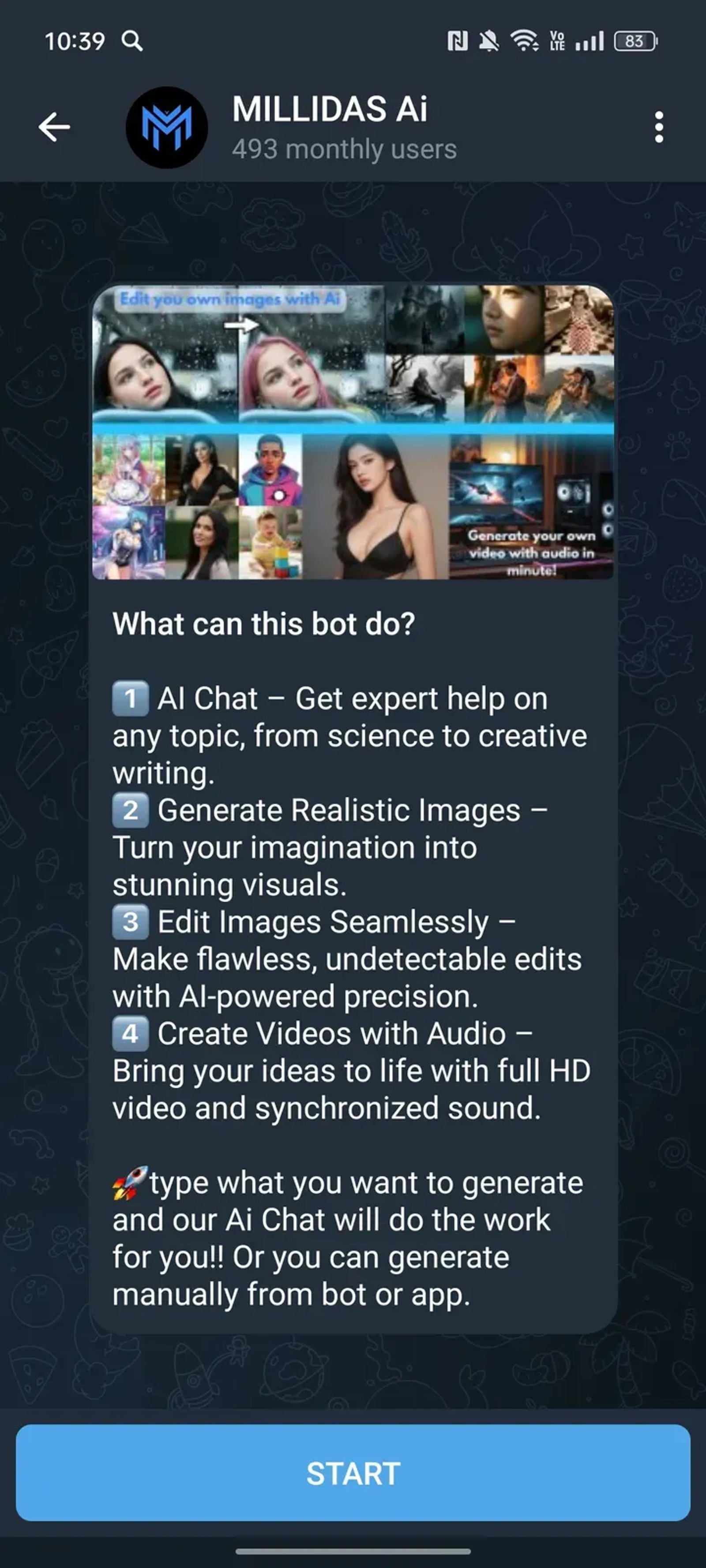 MILLIDAS Ai в Телеграм — скриншот 3
