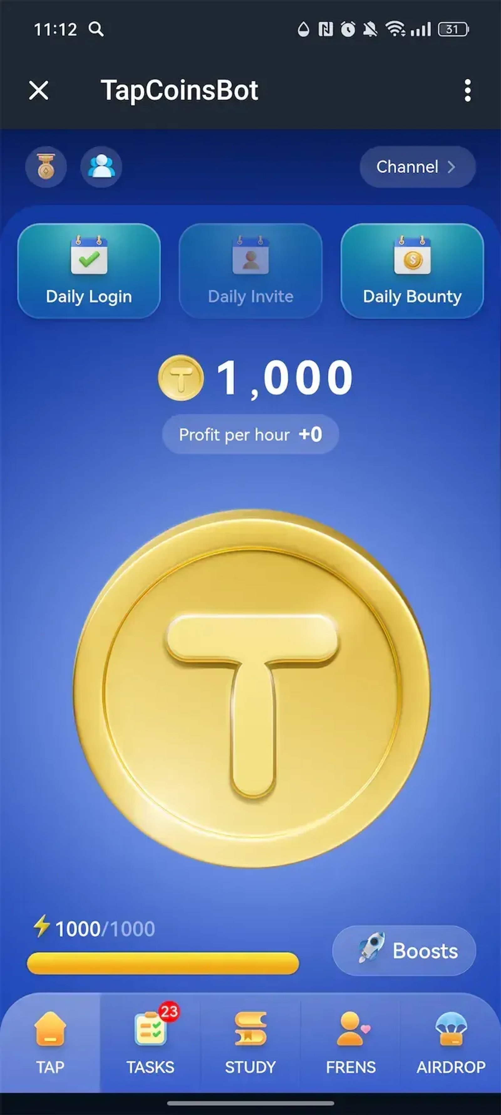 TapCoinsBot в Телеграм — скриншот 1