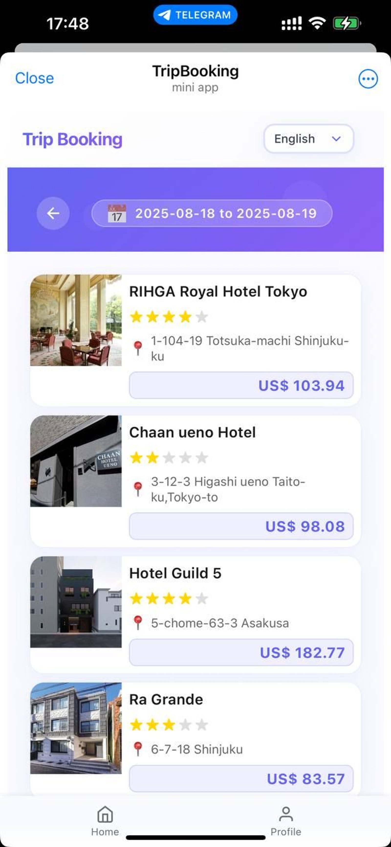TripBooking в Телеграм — скриншот 4