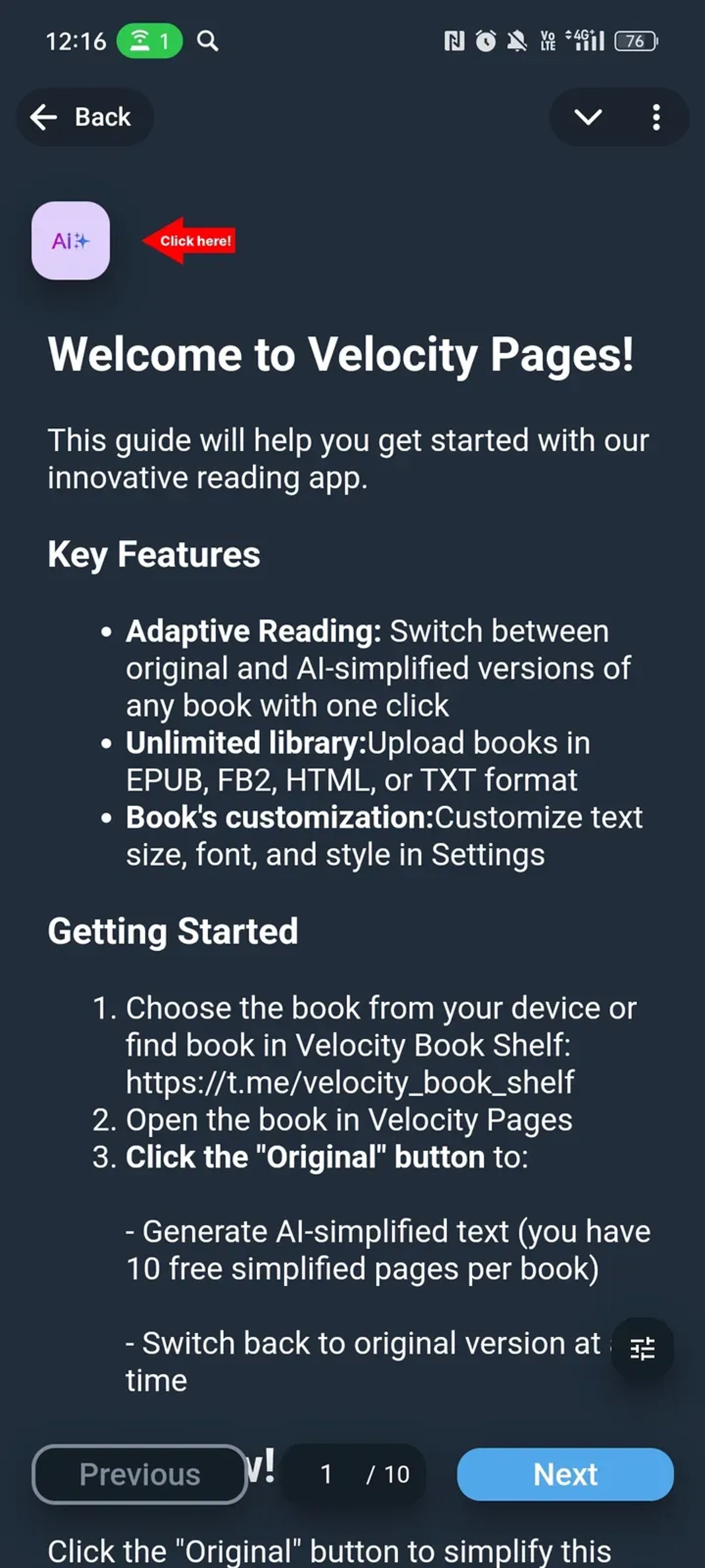 Velocity Pages - №1 AI ePUB, FB2, HTML and txt reader в Телеграм — скриншот 2