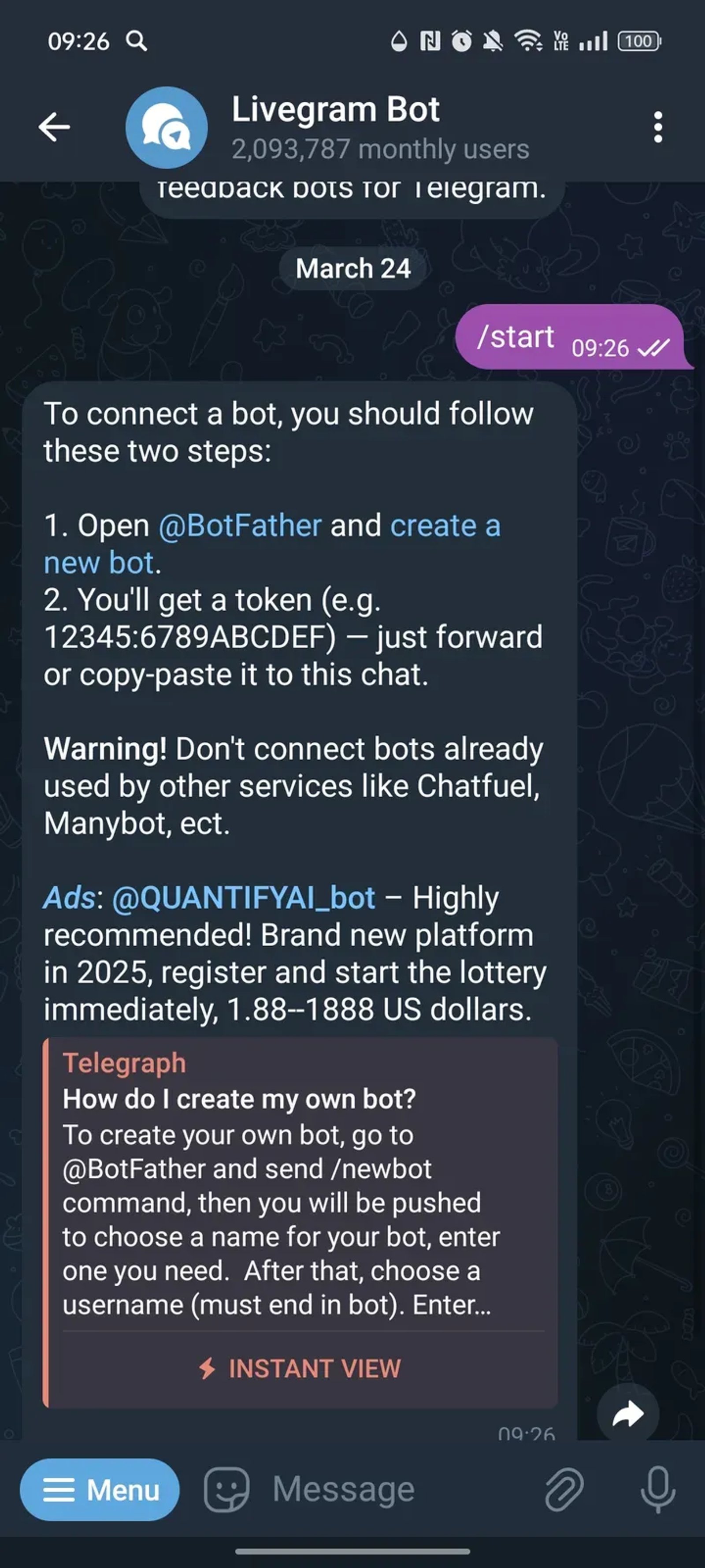 Livegram Bot в Телеграм — скриншот 3