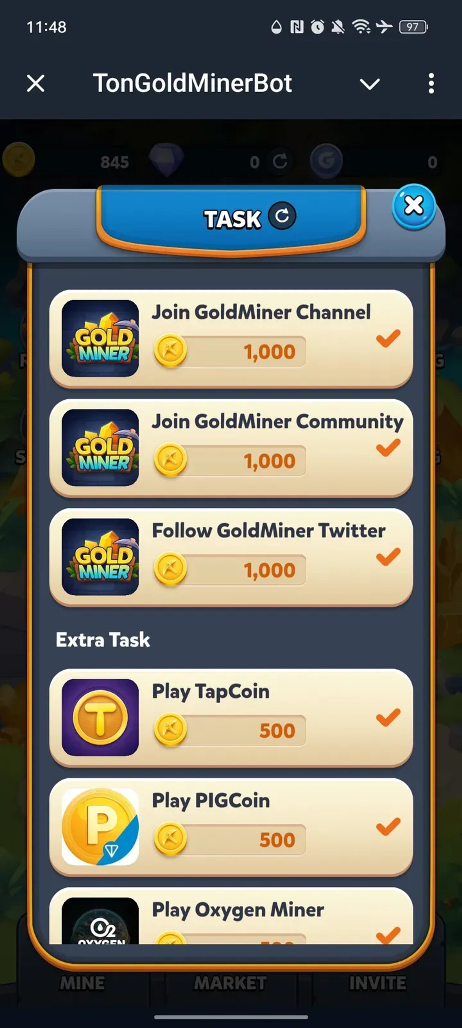 TonGoldMinerBot в Телеграм — скриншот 5