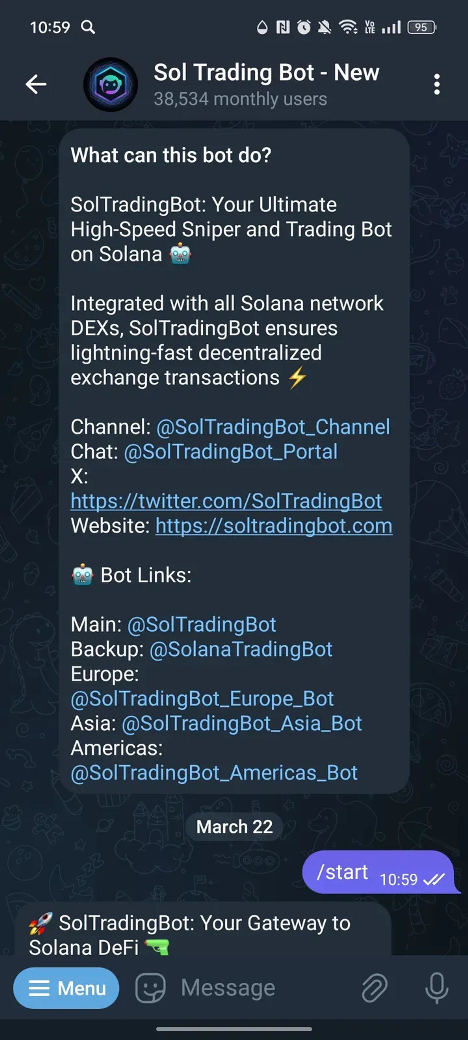 Sol Trading Bot - New в Телеграм — скриншот 1