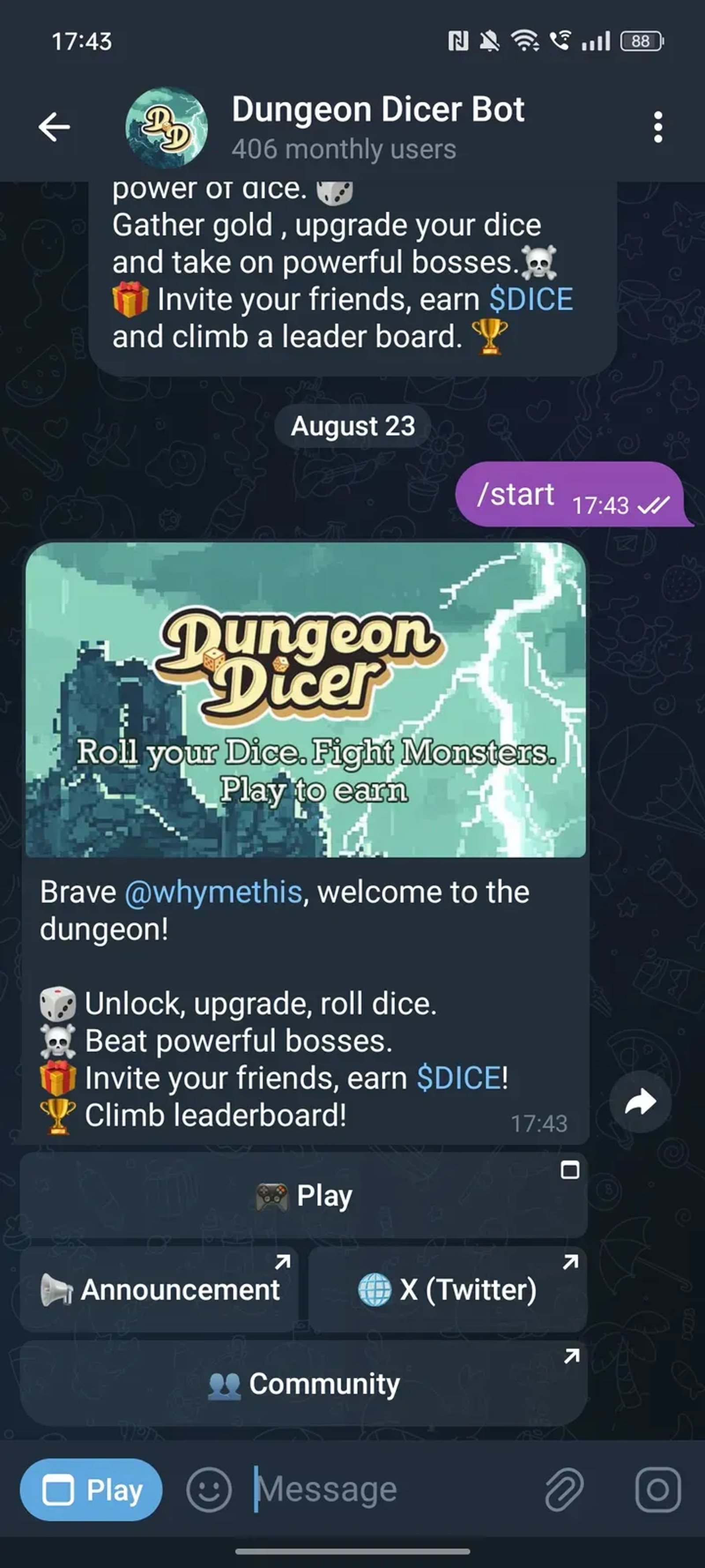 Dungeon Dicer Bot в Telegram — скриншот 3