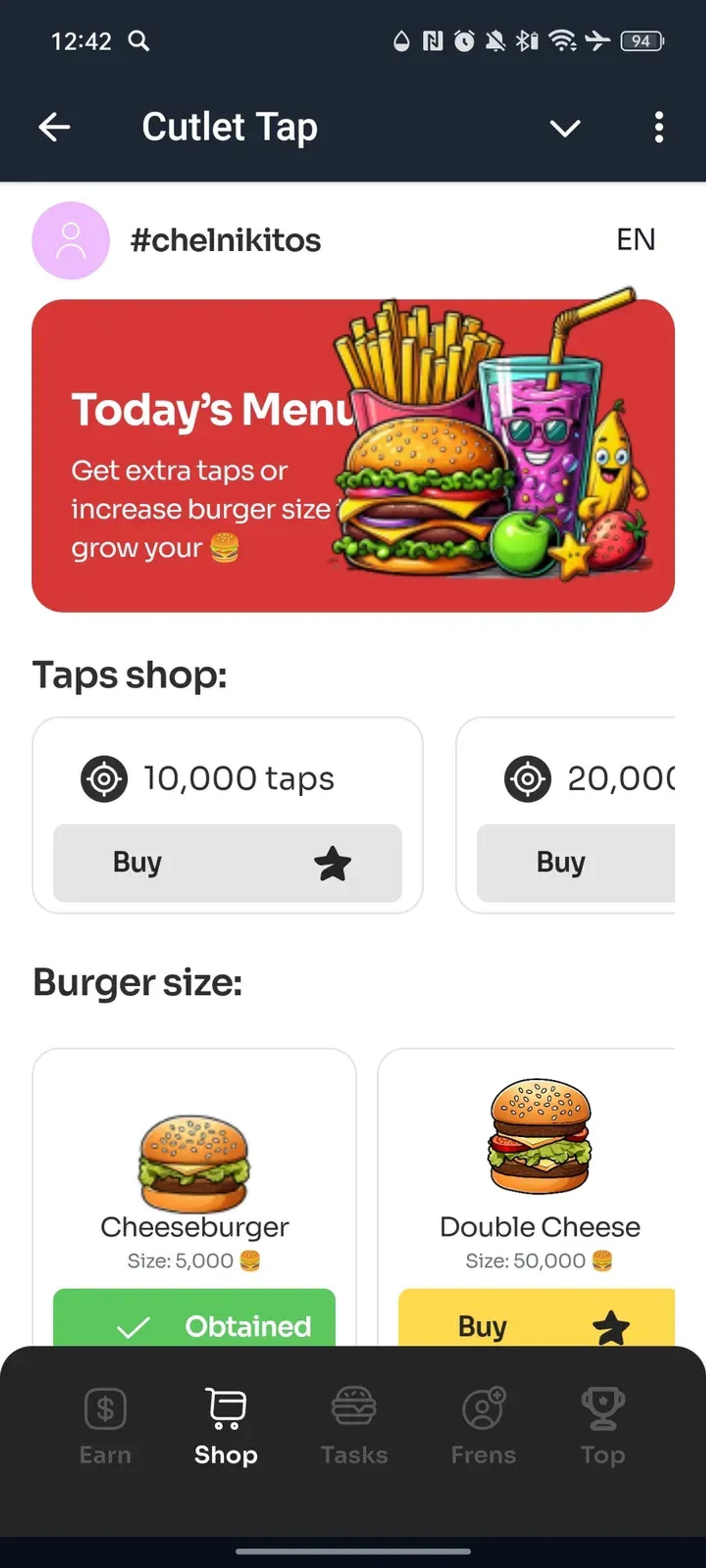 Cutlet Tap в Телеграм — скриншот 2